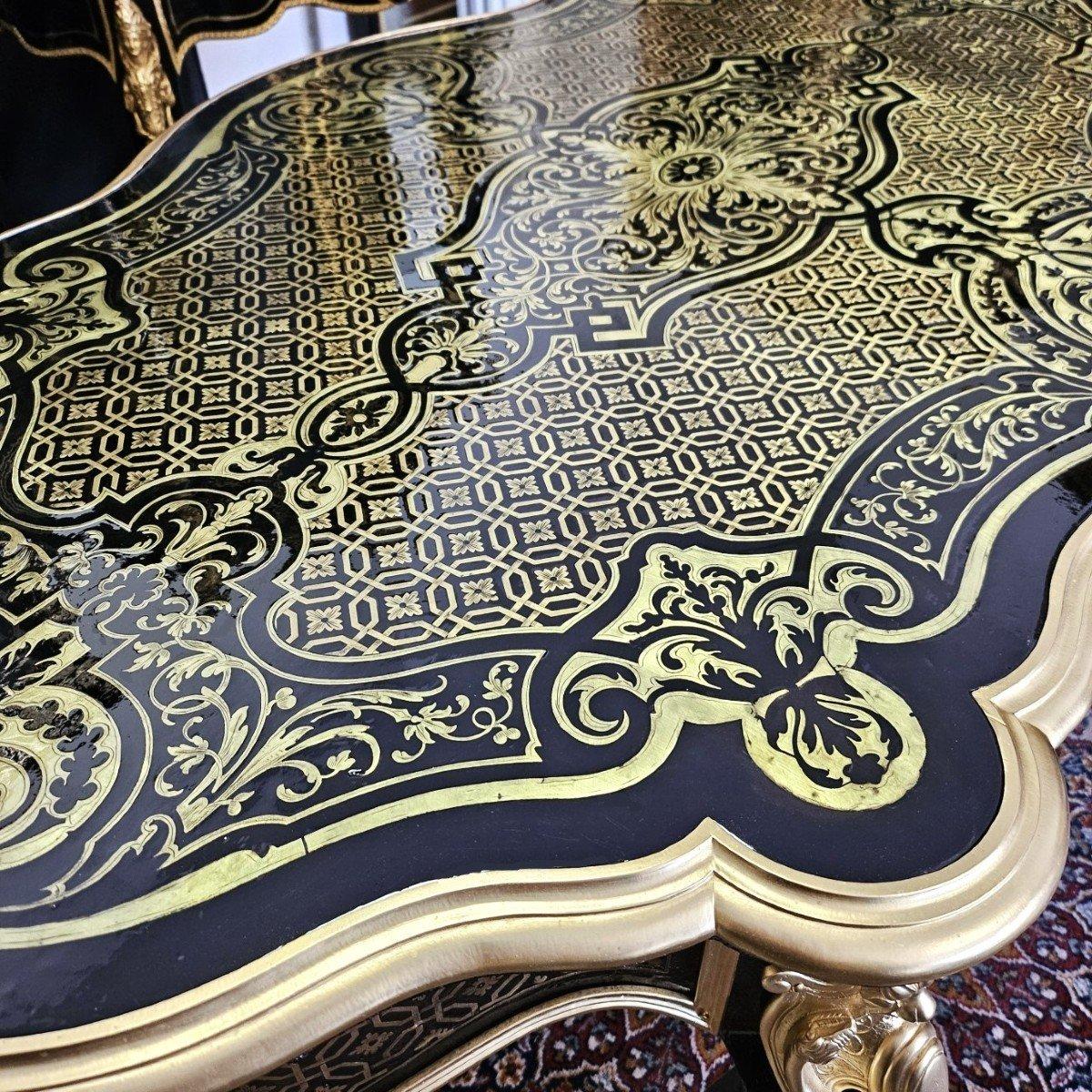 Schwarzer französischer Tisch von Diehl, Napoleon III. Boulle, Messing, vergoldete Bronze, 19. Jahrhundert im Zustand „Gut“ im Angebot in Paris, FR