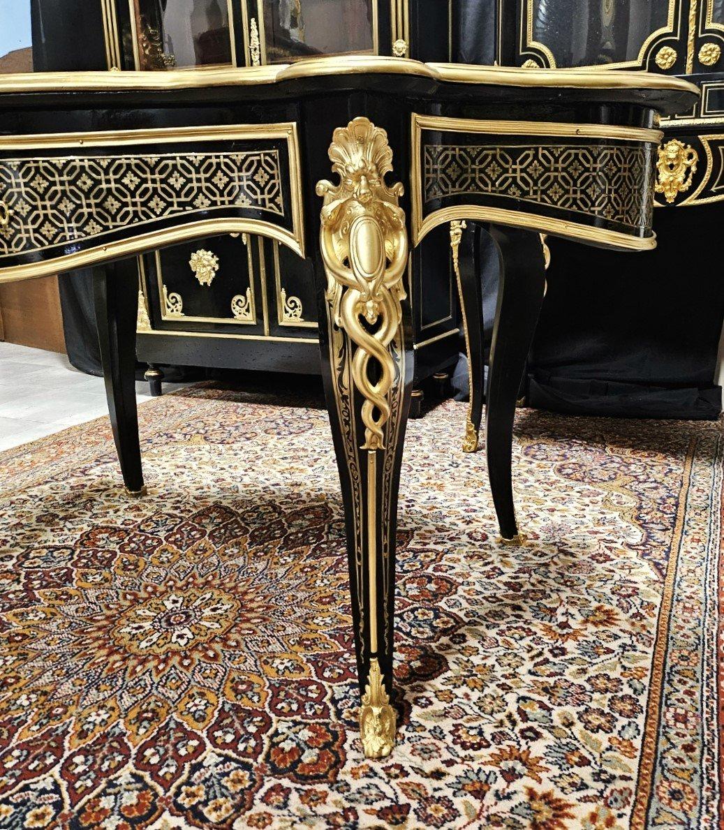 Diehl Table française noire Napoléon III Boulle Laiton Bronze doré 19ème siècle en vente 1