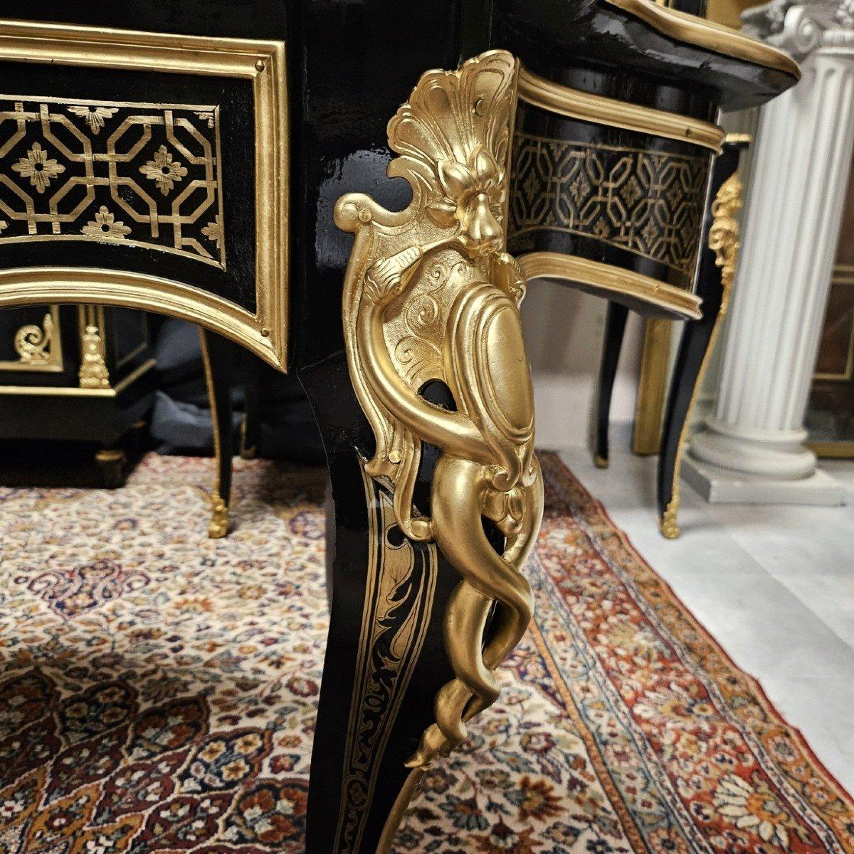 Diehl Table française noire Napoléon III Boulle Laiton Bronze doré 19ème siècle en vente 2