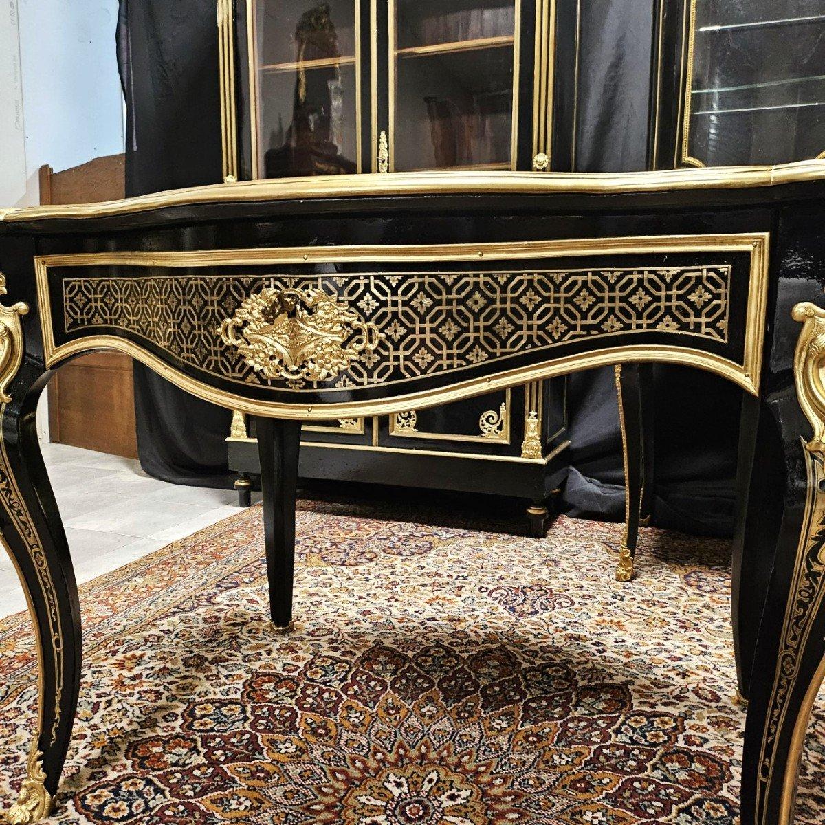 Diehl Table française noire Napoléon III Boulle Laiton Bronze doré 19ème siècle en vente 3