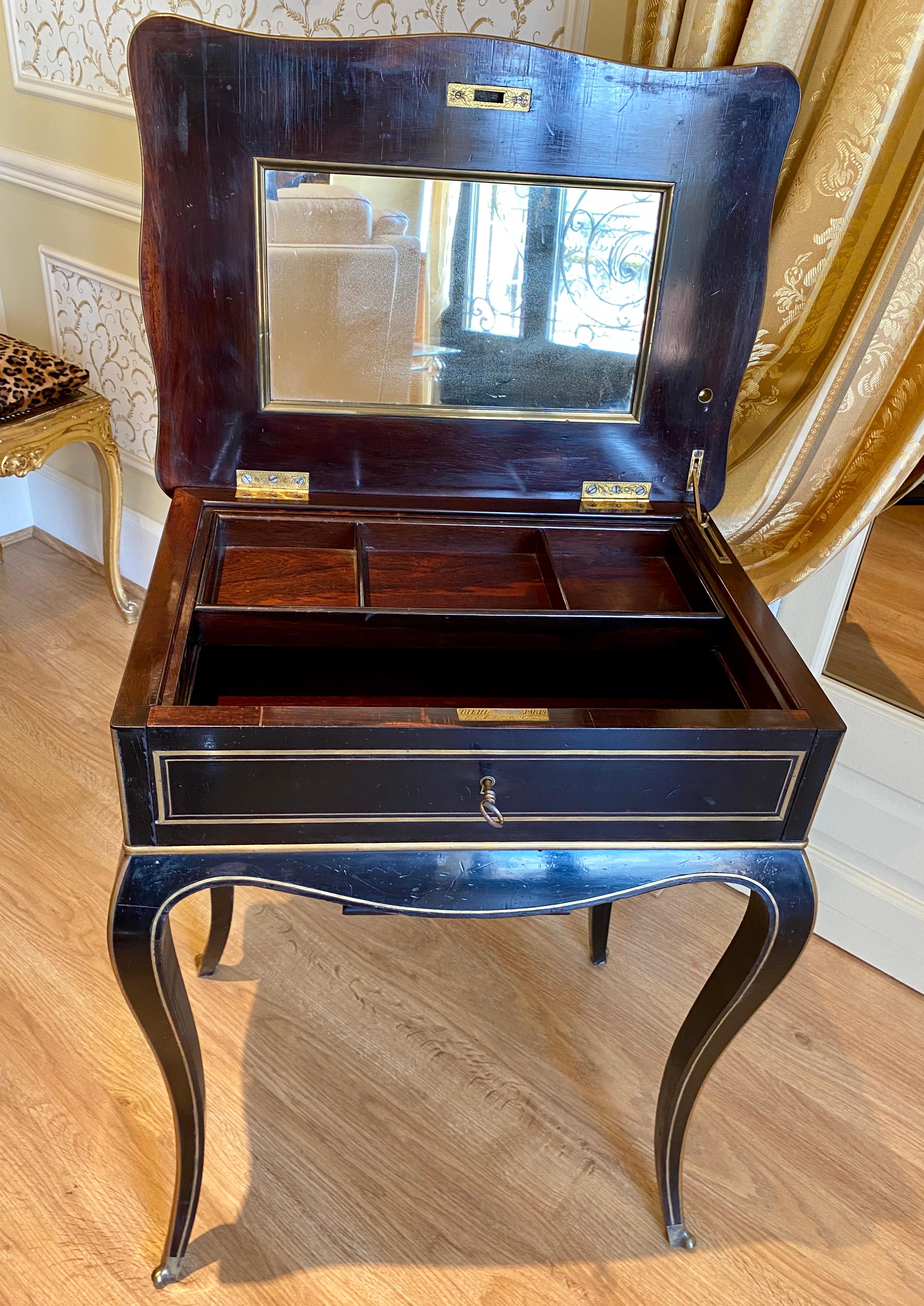 Diehl in Paris, Napoleon III Ebony Work Table / Vanity Table, 19th Century For Sale 4