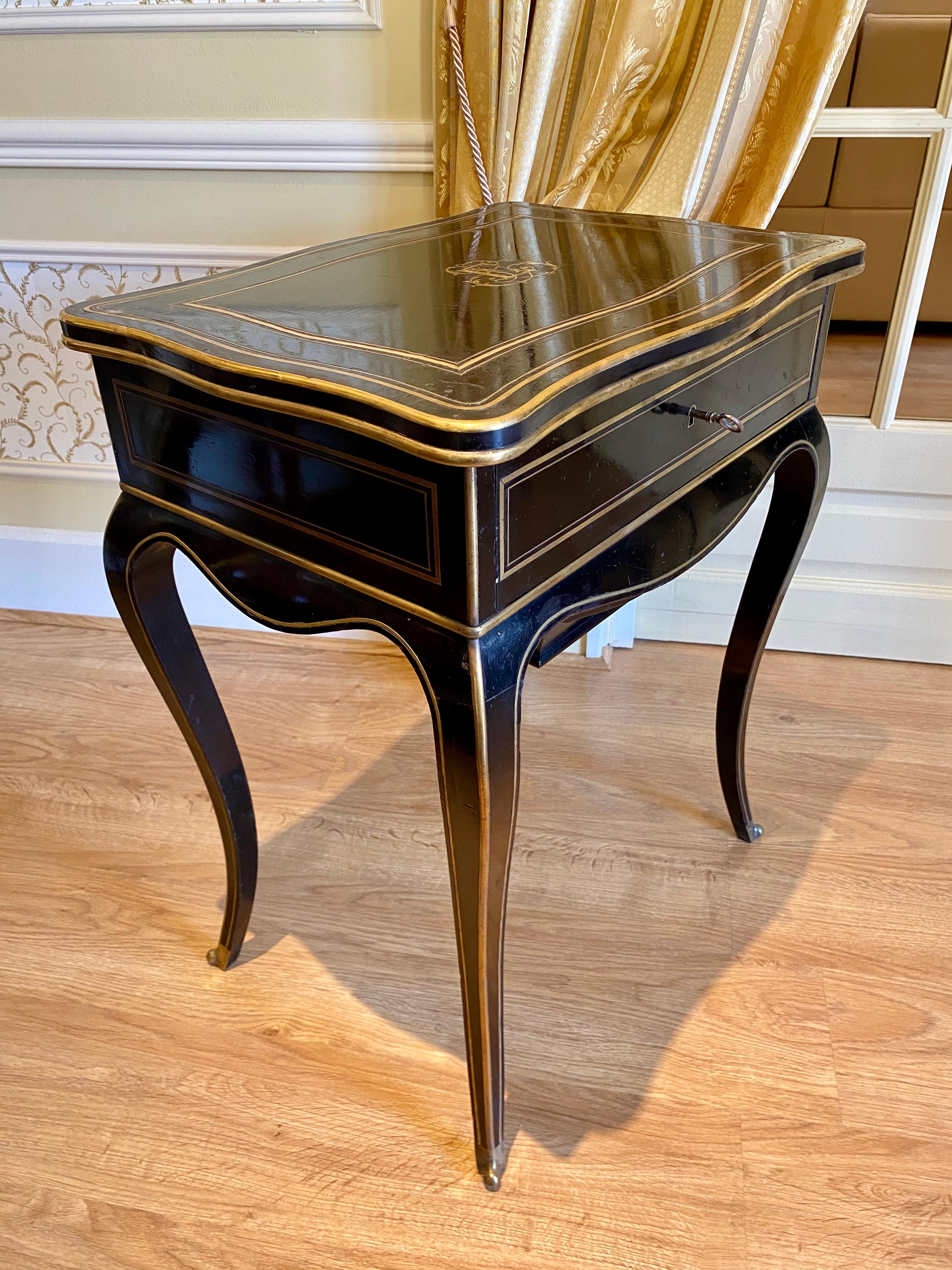 Diehl in Paris, Napoleon III Ebony Work Table / Vanity Table, 19th Century For Sale 13