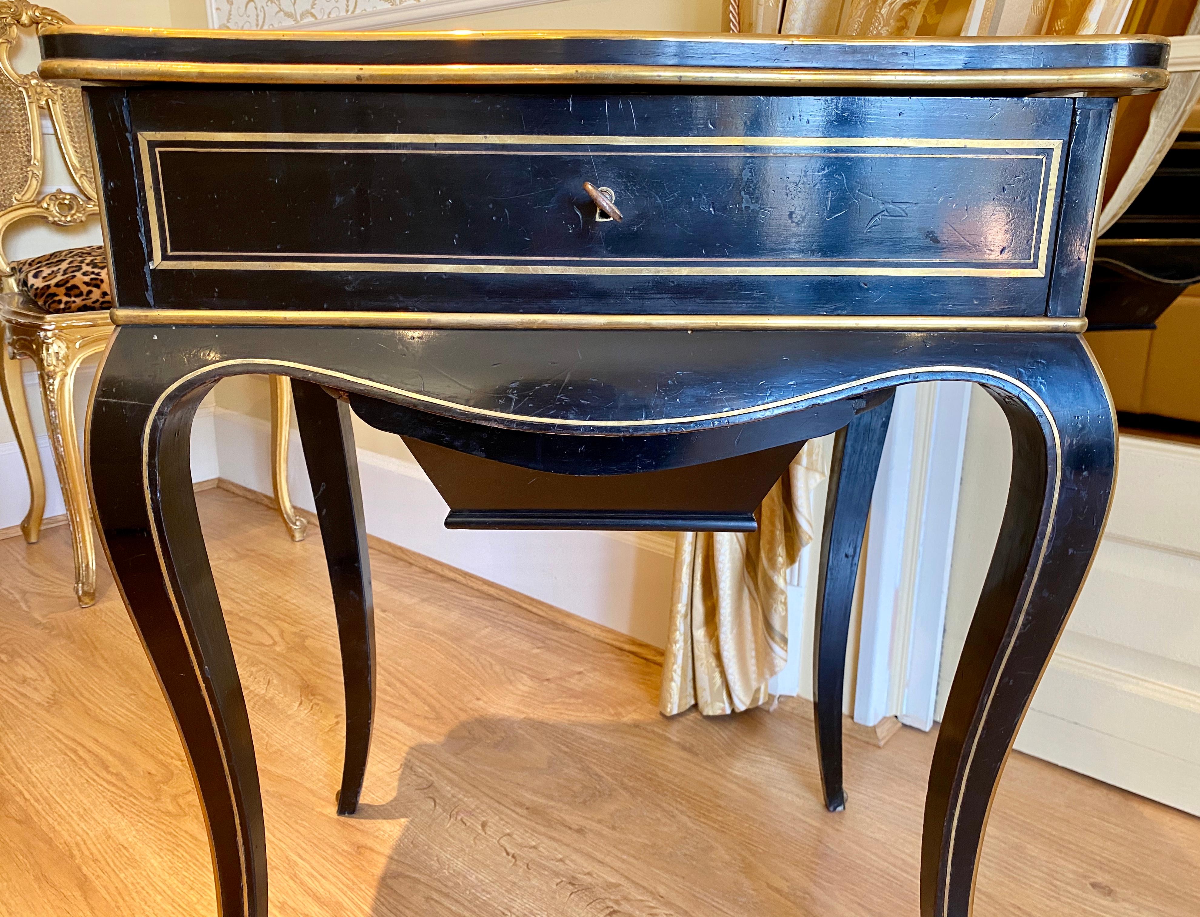 Carved Diehl in Paris, Napoleon III Ebony Work Table / Vanity Table, 19th Century For Sale