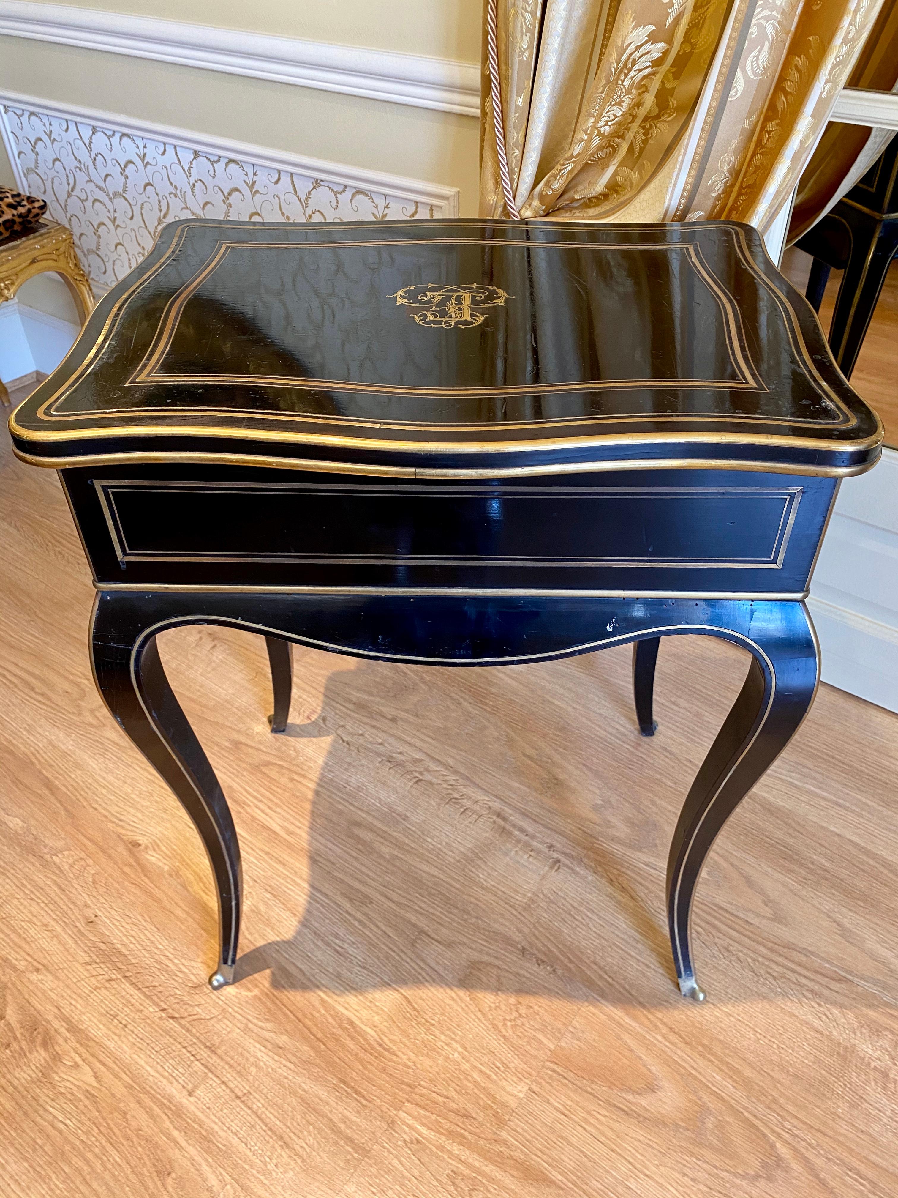 Diehl in Paris, Napoleon III Ebony Work Table / Vanity Table, 19th Century For Sale 2