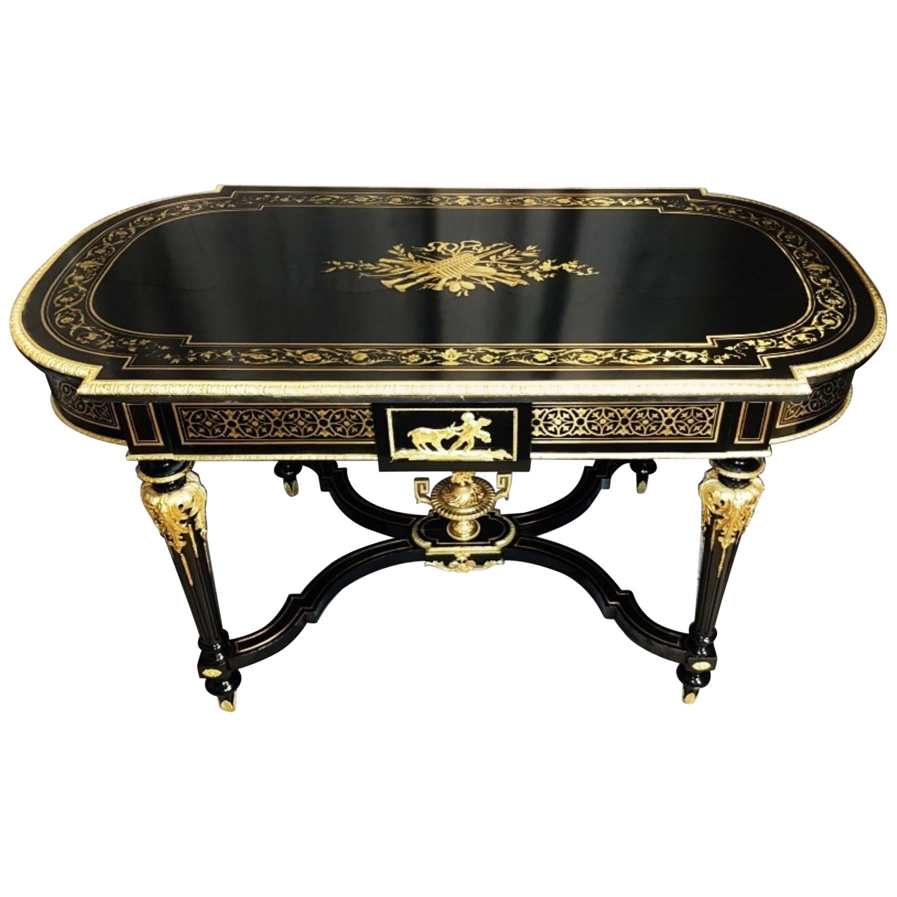 Diehl Napoleon III Desk Table in Boulle Marquetry, France, 19th Century