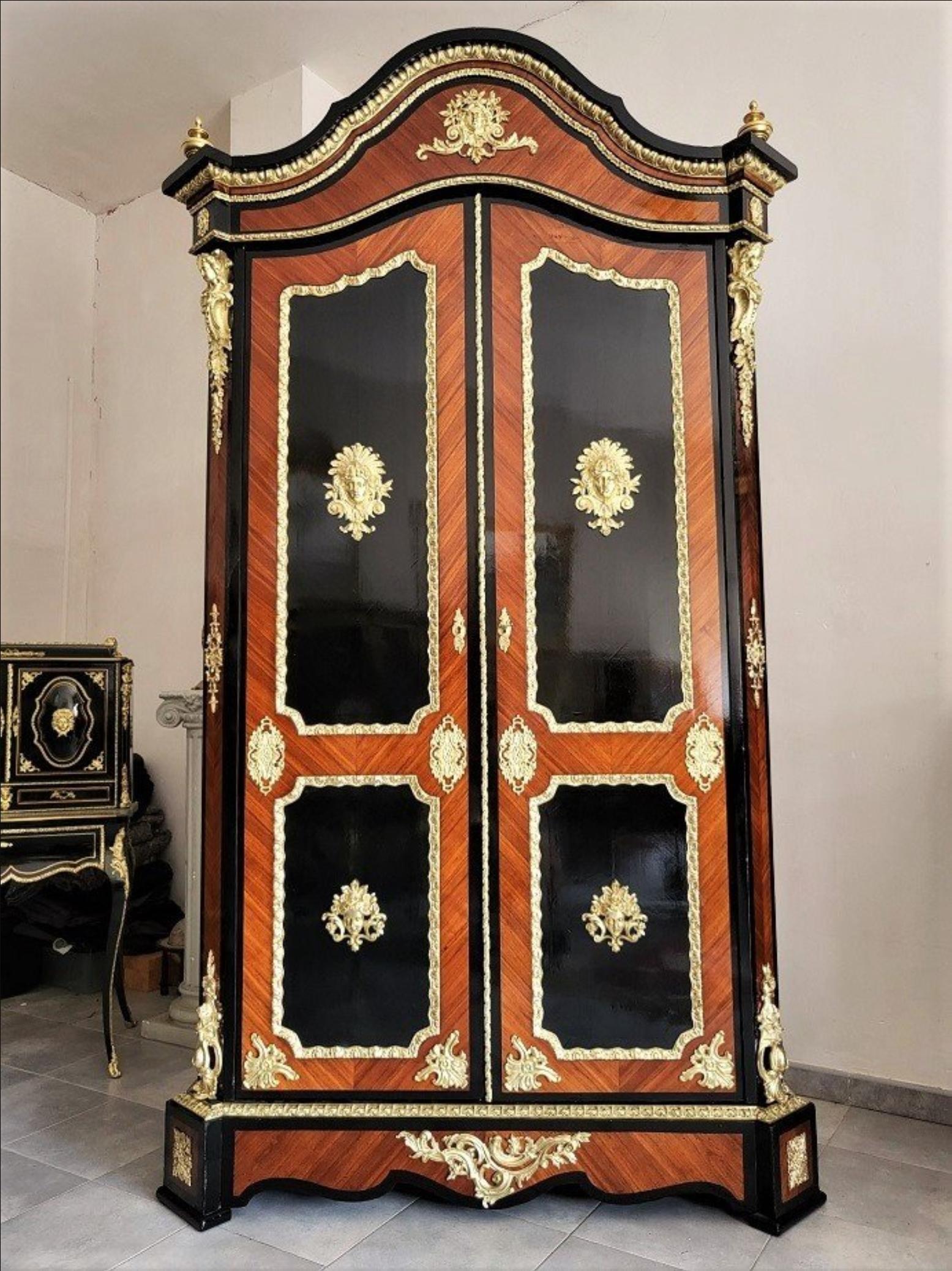 French Diehl Signed Boulle Marquetry Napoleon III Style Armoire Wardrobe, France, 1870