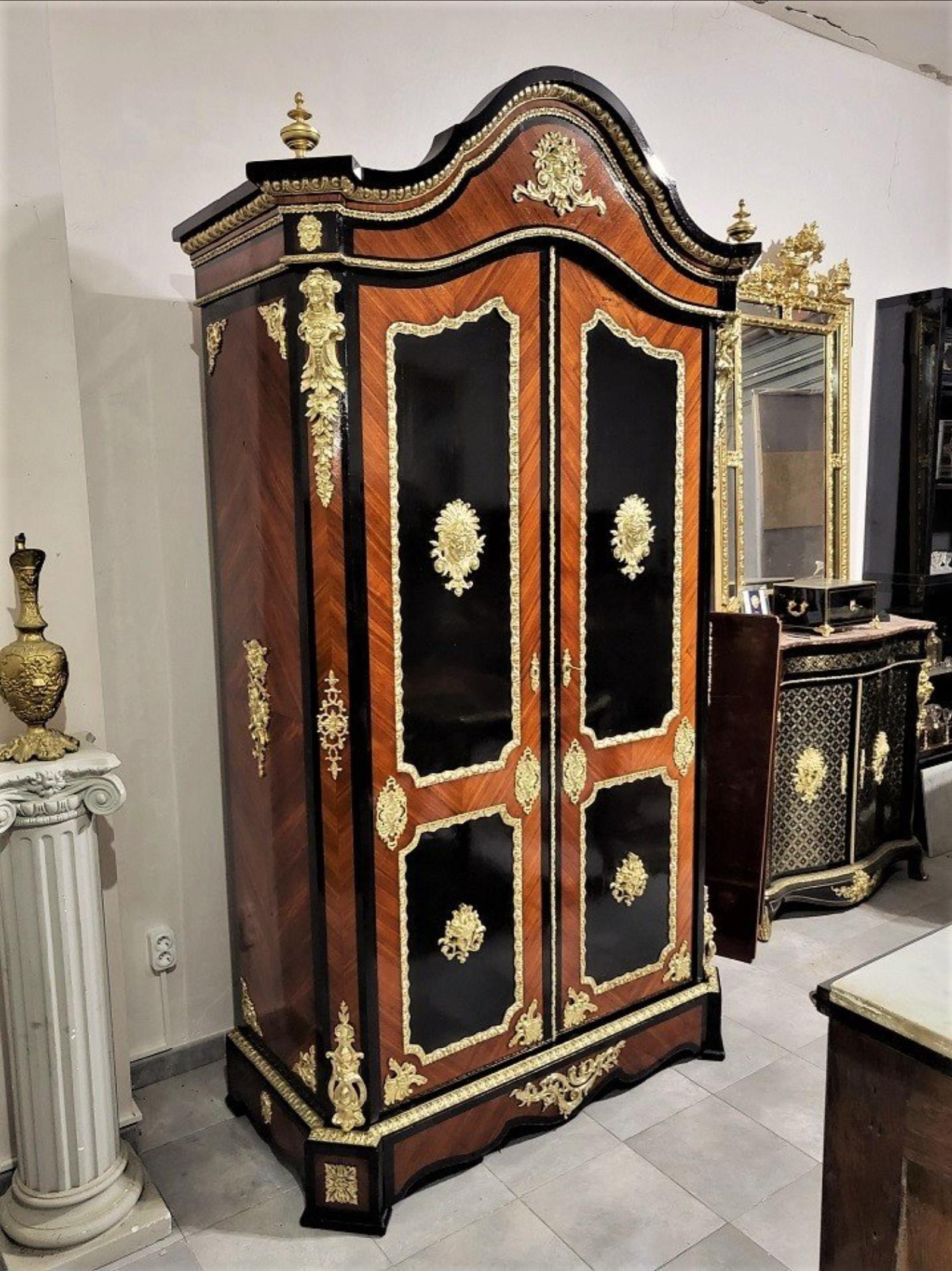Diehl Signed Boulle Marquetry Napoleon III Style Armoire Wardrobe, France, 1870 In Good Condition In Paris, FR