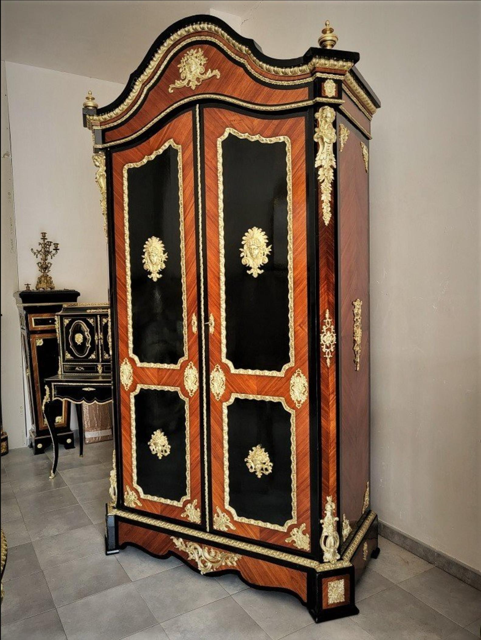 Diehl Signed Boulle Marquetry Napoleon III Style Armoire Wardrobe, France, 1870 1