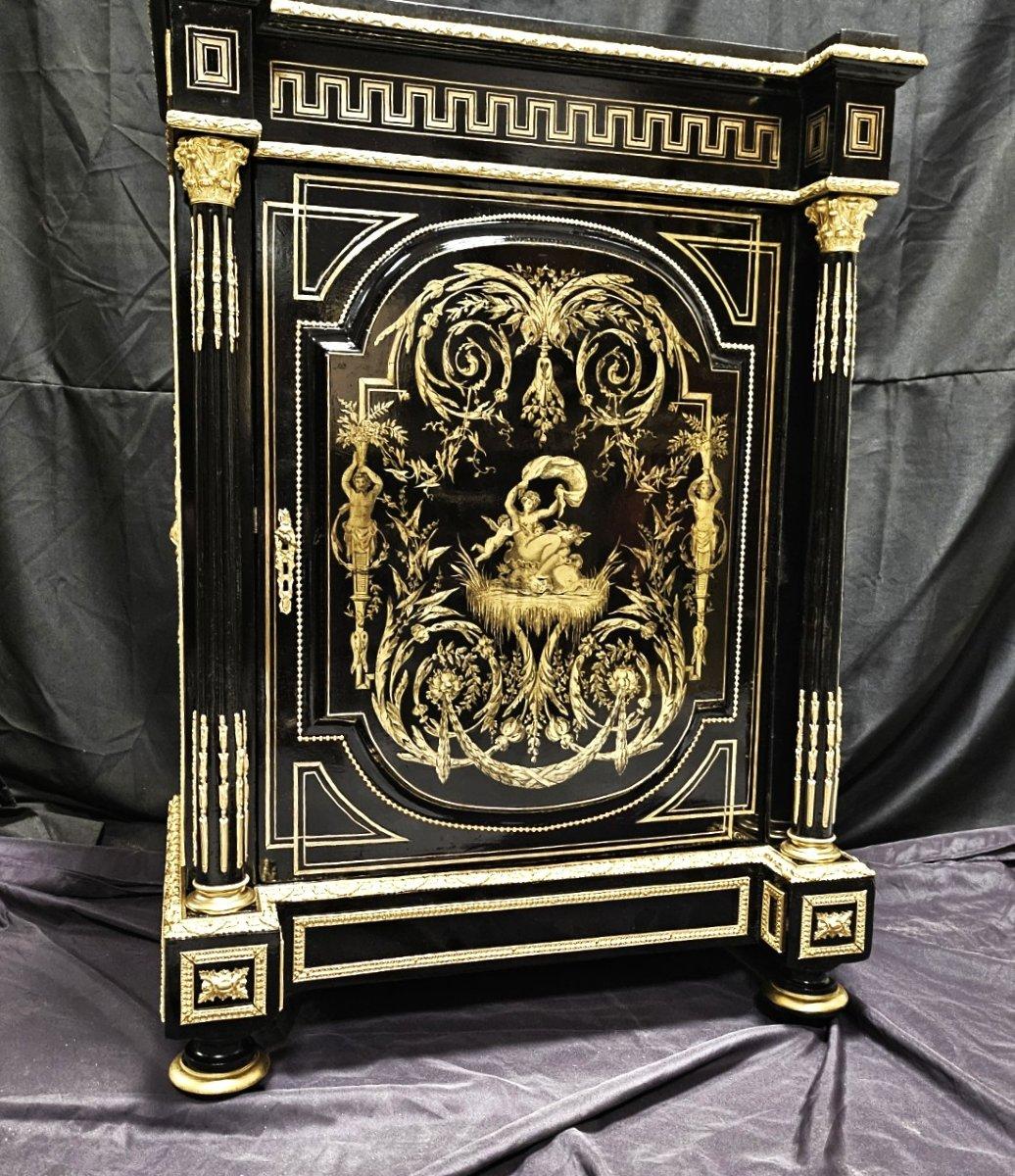 Blackened Diehl  stamped  Black Cabinet in Boulle Marquetry Gilt Bronze Brass Napoleon III For Sale