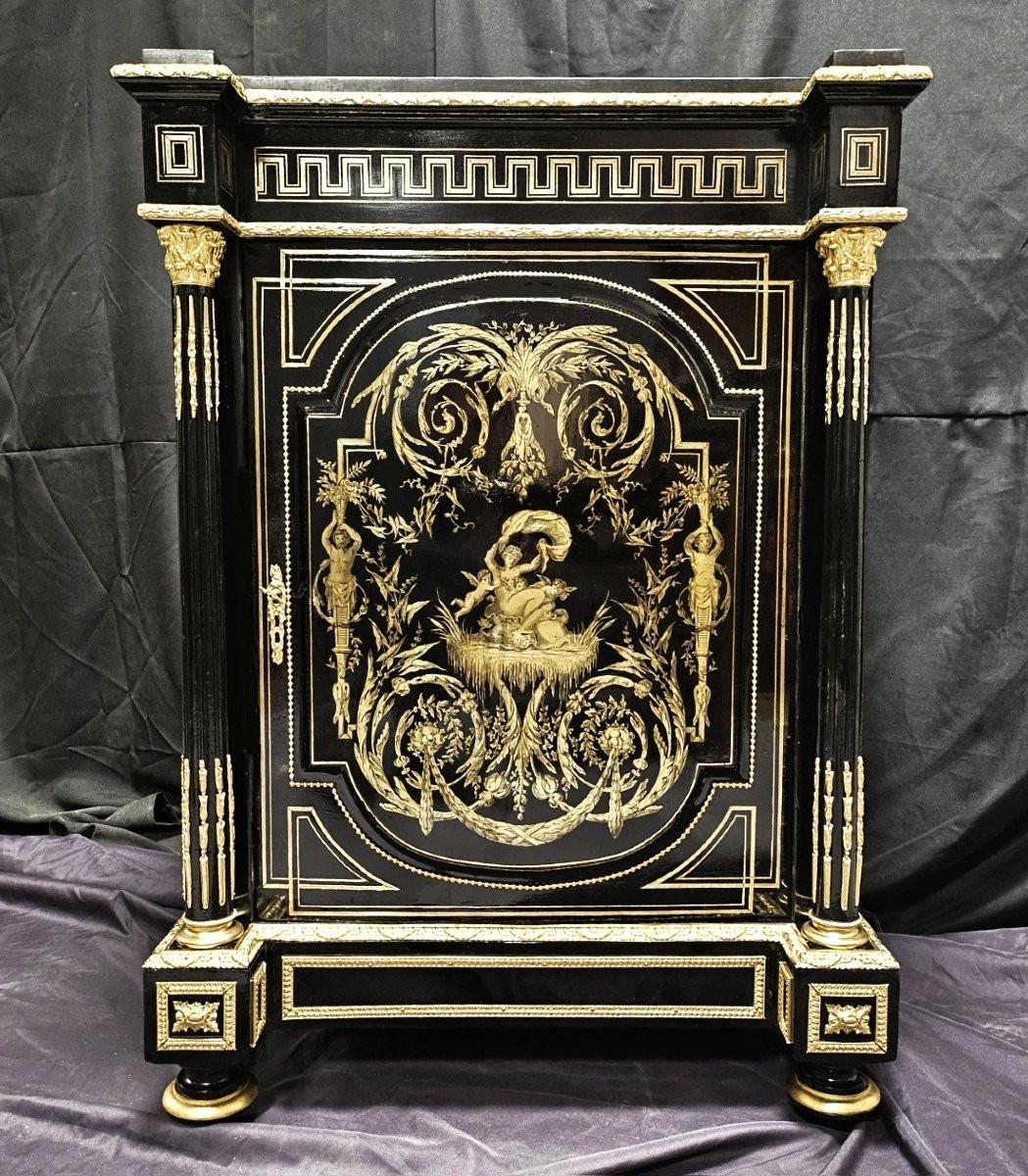 Diehl  stamped  Black Cabinet in Boulle Marquetry Gilt Bronze Brass Napoleon III In Good Condition For Sale In Paris, FR