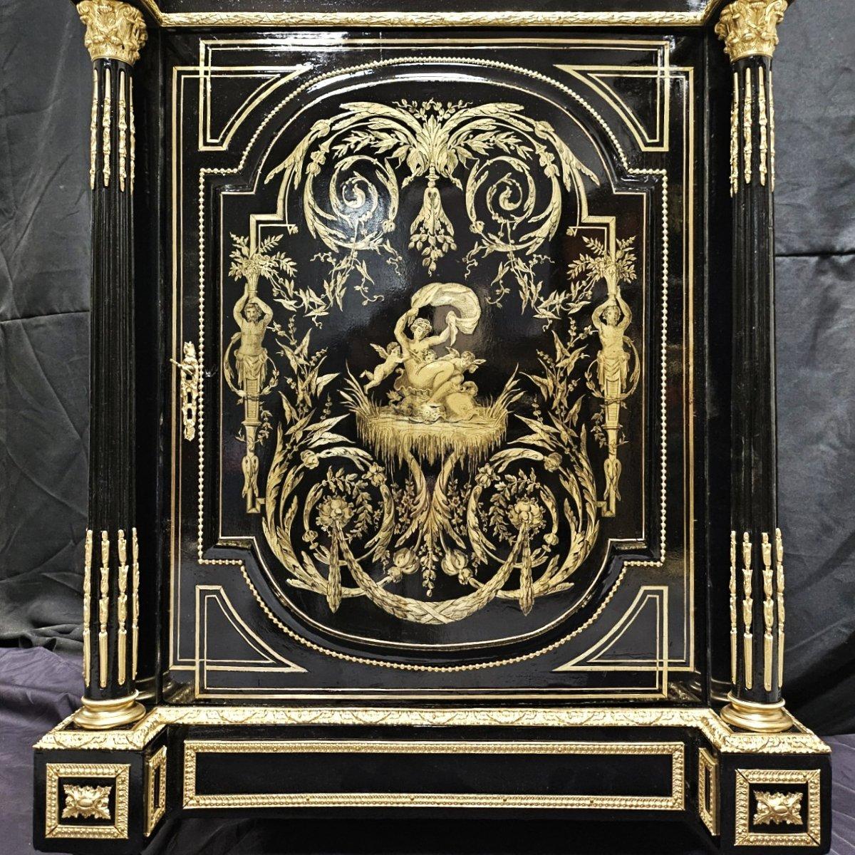 Mid-19th Century Diehl  stamped  Black Cabinet in Boulle Marquetry Gilt Bronze Brass Napoleon III For Sale