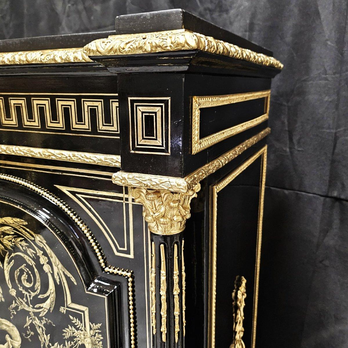 Diehl  stamped  Black Cabinet in Boulle Marquetry Gilt Bronze Brass Napoleon III For Sale 1