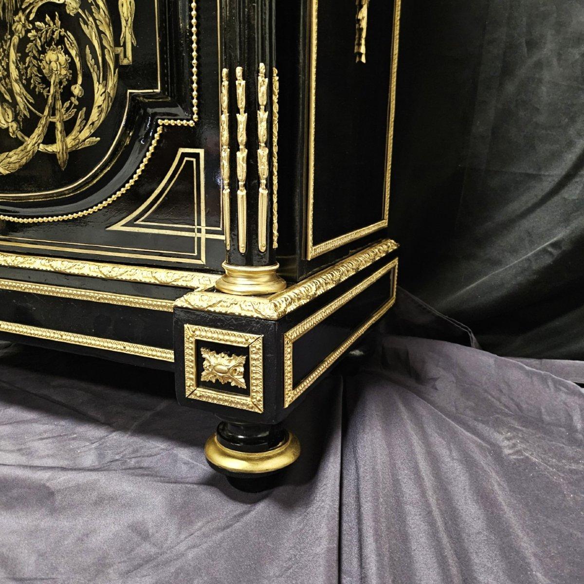Diehl  stamped  Black Cabinet in Boulle Marquetry Gilt Bronze Brass Napoleon III For Sale 2