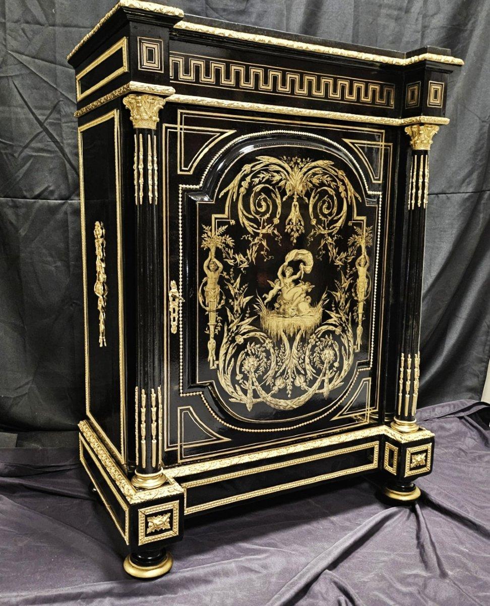 Diehl  stamped  Black Cabinet in Boulle Marquetry Gilt Bronze Brass Napoleon III For Sale 3