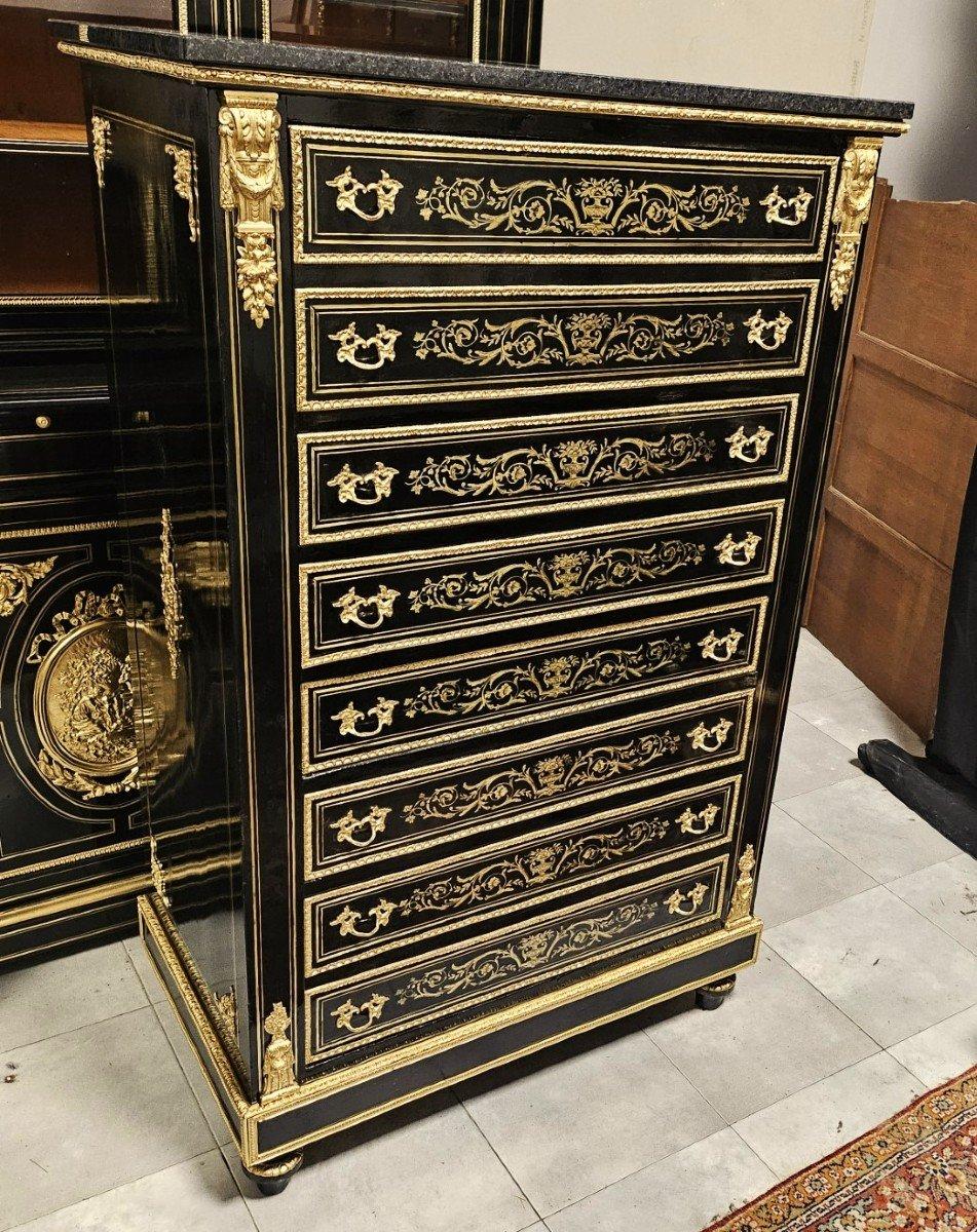 Diehl French Black Tall 8 Drawers Gilt Brass Cabinet Napoleon III Boulle 19th 6