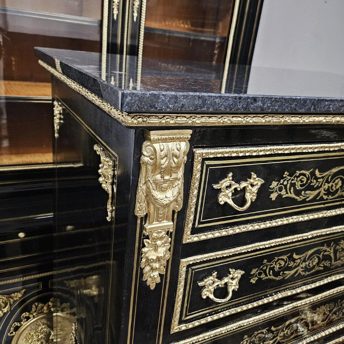 Blackened Diehl French Black Tall 8 Drawers Gilt Brass Cabinet Napoleon III Boulle 19th