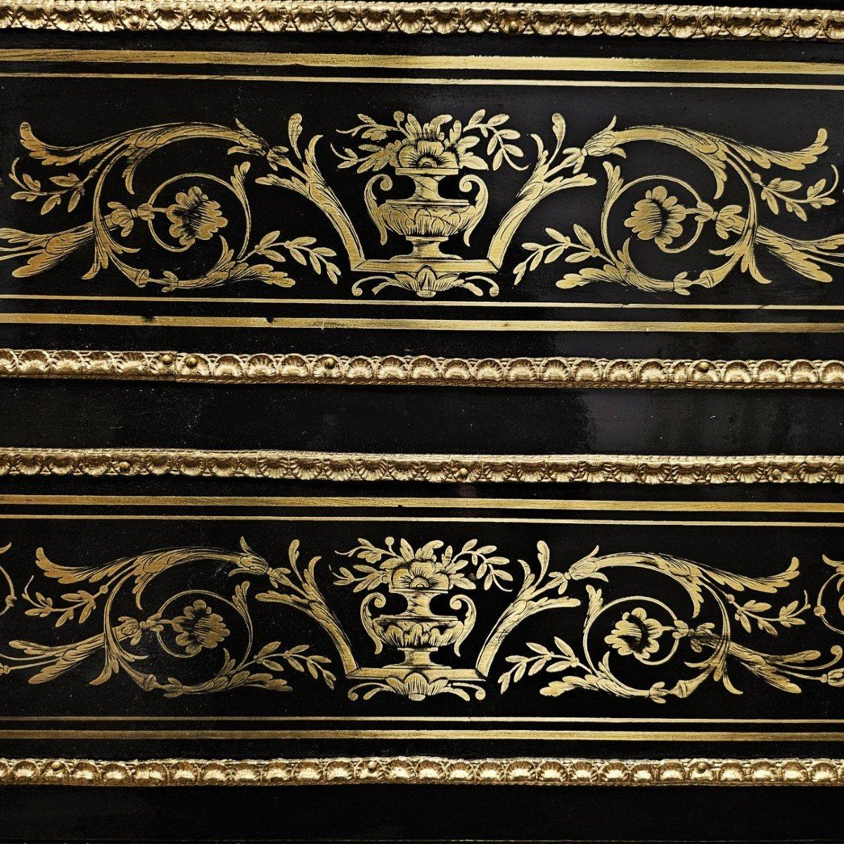 Diehl Französisch Schwarz Hoch 8 Schubladen Vergoldetes Messing Kabinett Napoleon III Boulle 19. (Mittleres 19. Jahrhundert)