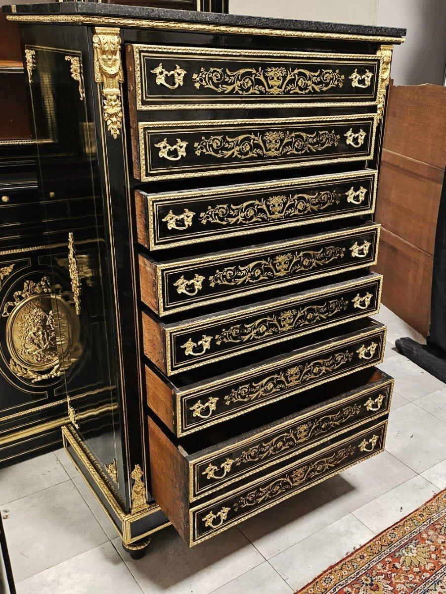 Diehl French Black Tall 8 Drawers Gilt Brass Cabinet Napoleon III Boulle 19th 1
