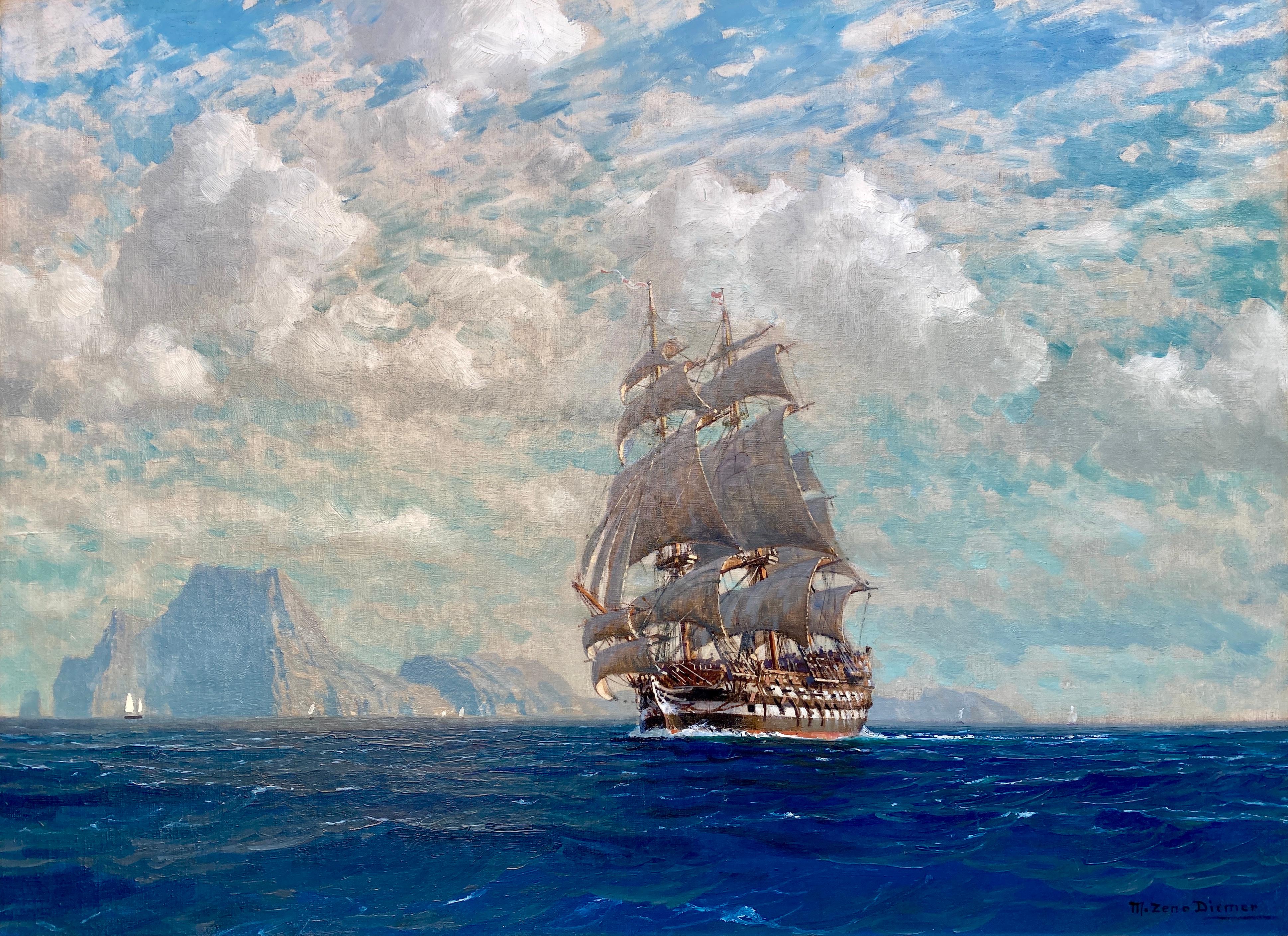 With Full Sails Ahead, Michael Zeno Diemer, Munich 1867 – 1939, Signed - Painting by Diemer Michael Zeno