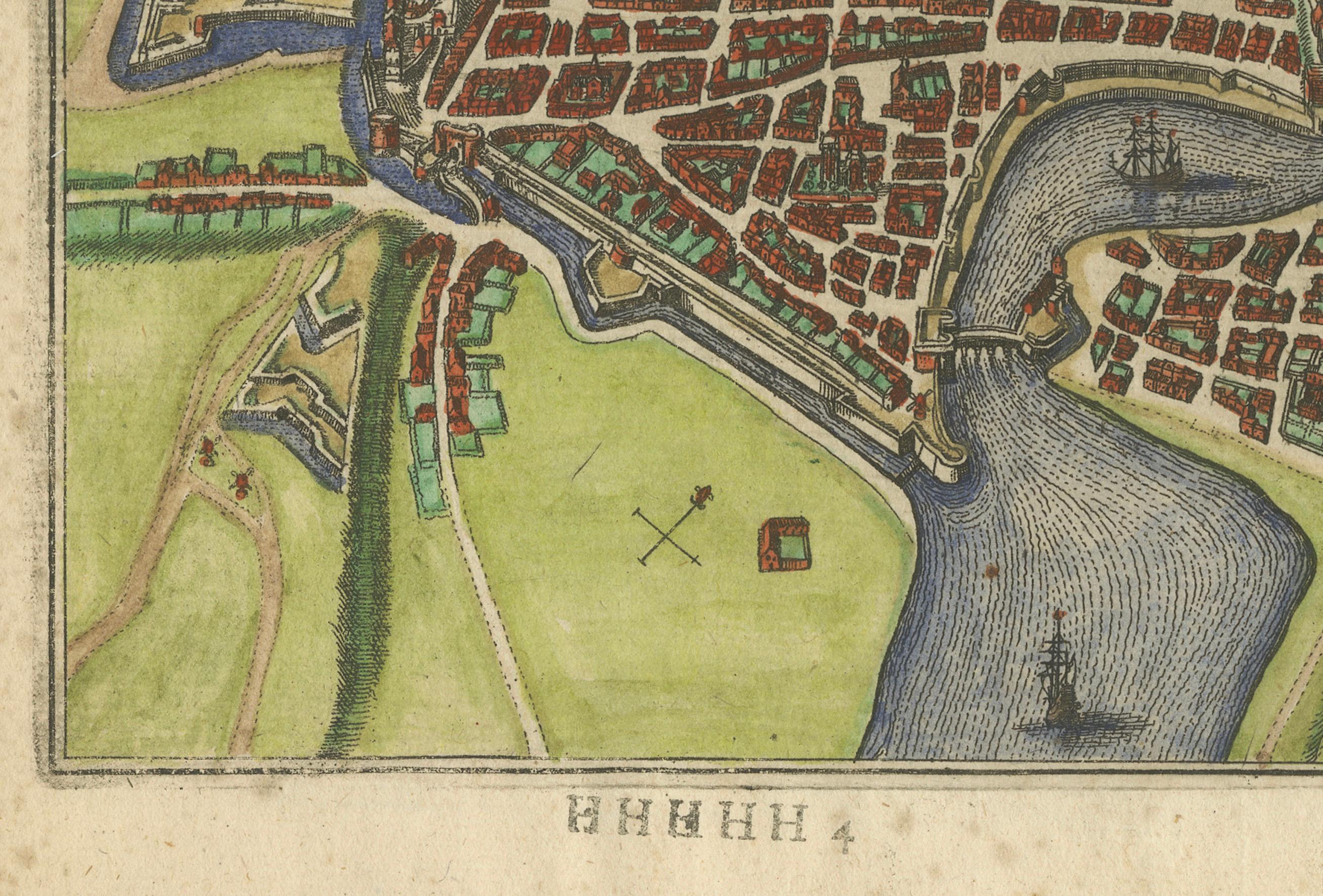 Dieppe - Antiker handkolorierter Kupferstich einer französischen Küstenstadt (1666) (Papier) im Angebot