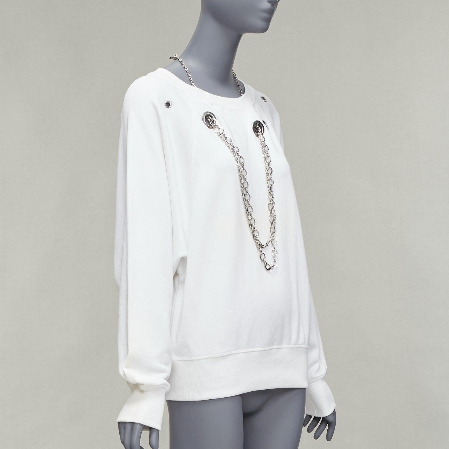 Silver DIESEL 2023 Glenn Martens silver punk chain grommet oversized sweatshirt XS For Sale