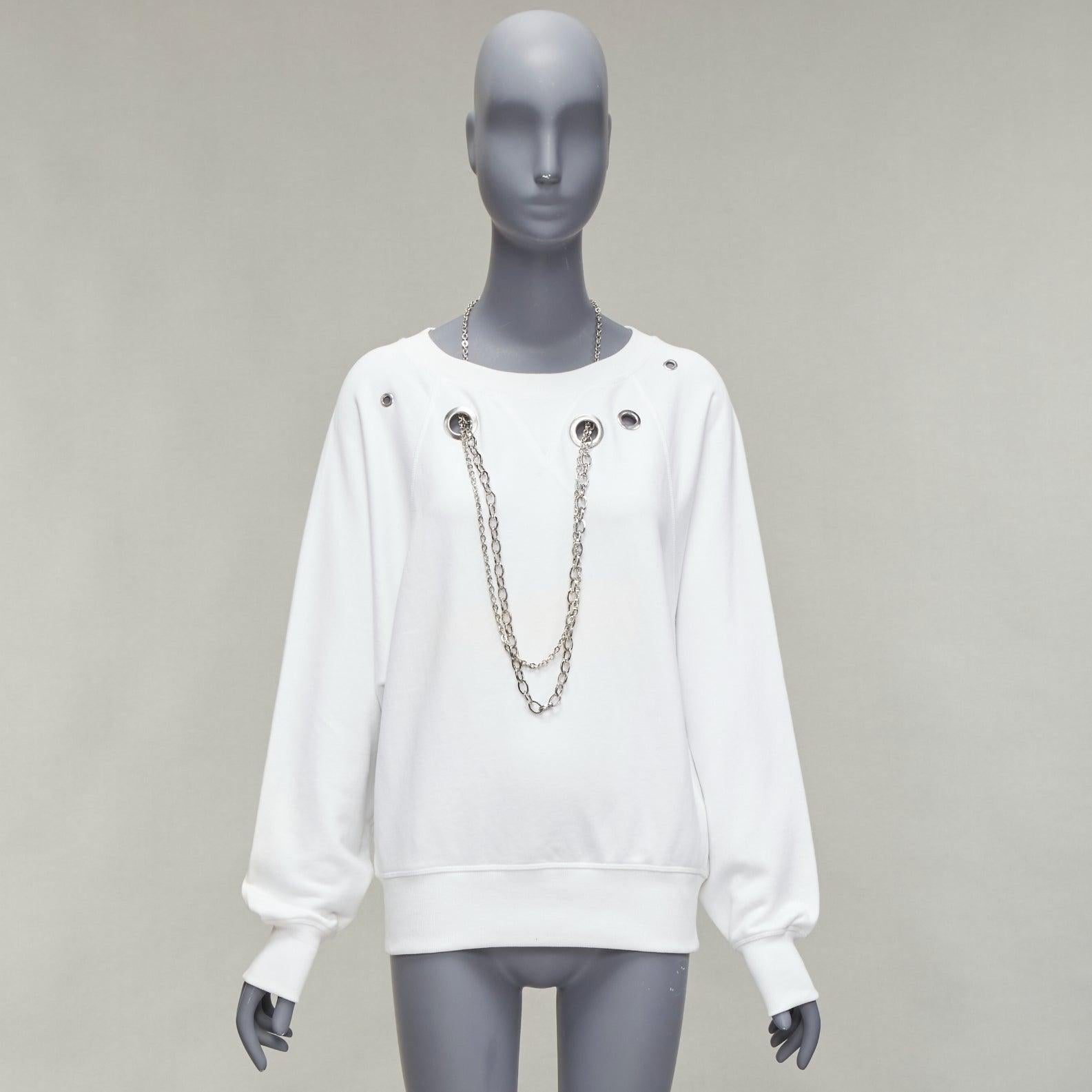 DIESEL 2023 Glenn Martens silver punk chain grommet oversized sweatshirt XS For Sale 4