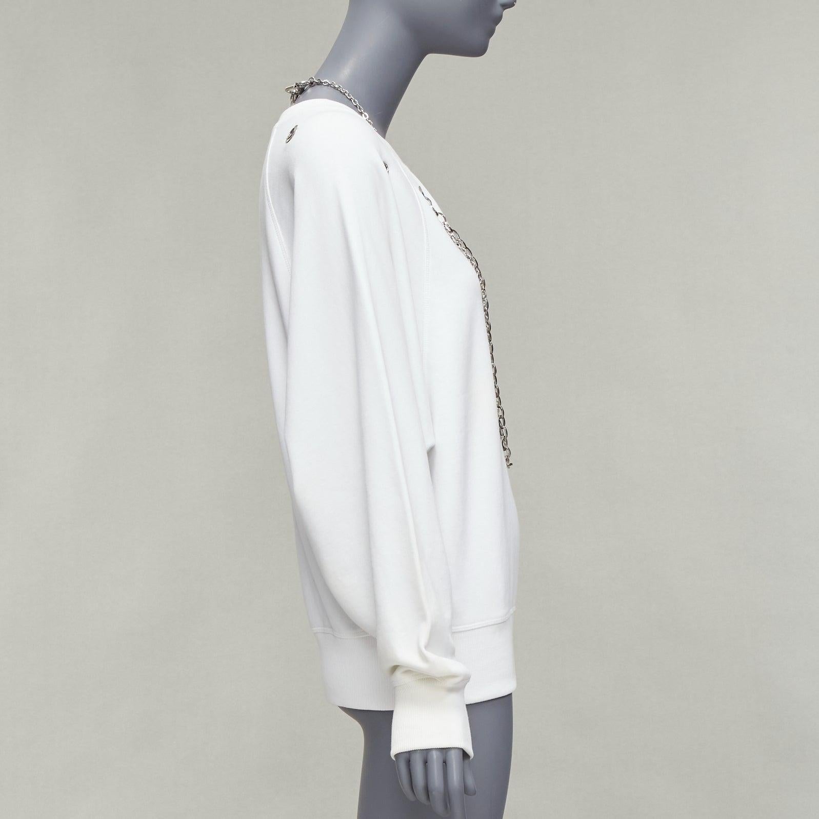 Women's DIESEL 2023 Glenn Martens white silver punk chain grommet oversized sweatshirt For Sale