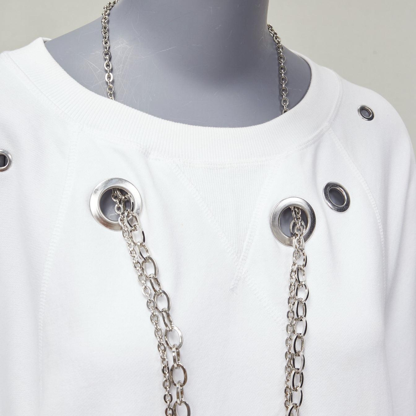 DIESEL 2023 Glenn Martens white silver punk chain grommet oversized sweatshirt For Sale 3