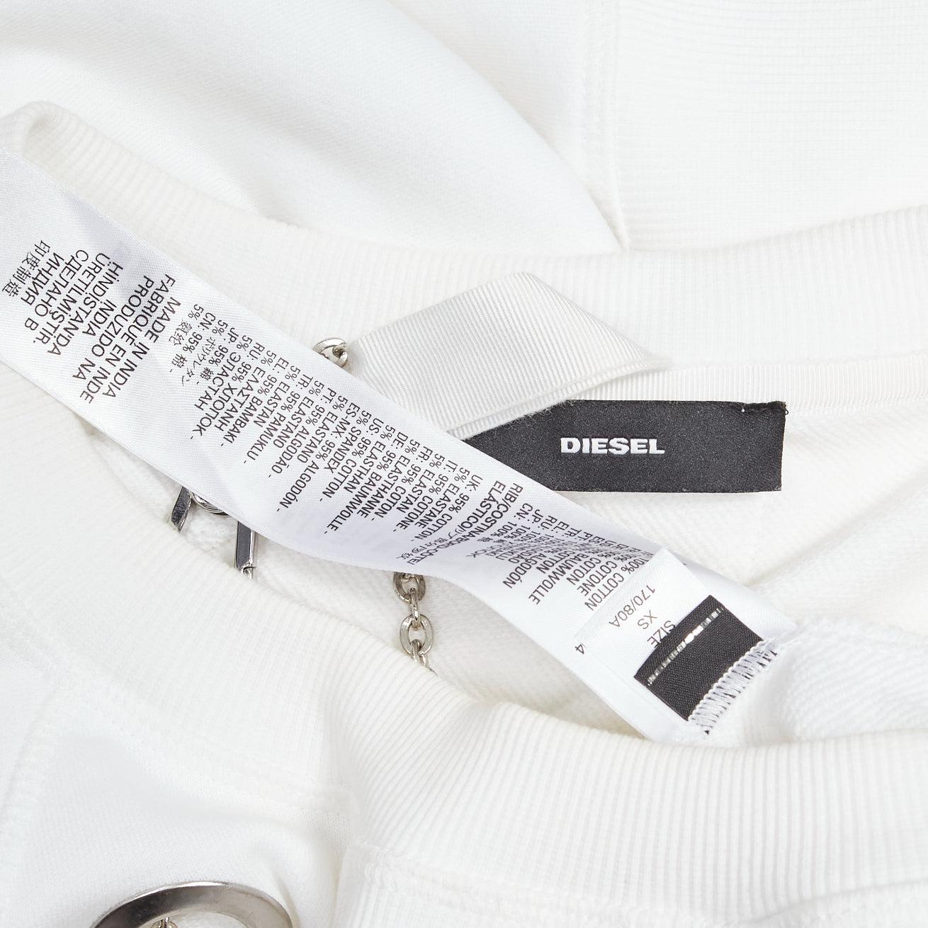DIESEL 2023 Glenn Martens white silver punk chain grommet oversized sweatshirt For Sale 4
