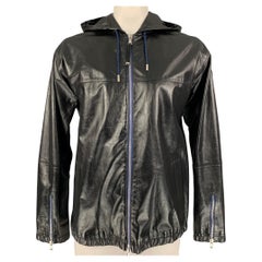 DIESEL BLACK GOLD Size XL Black Leather Hooded Jacket