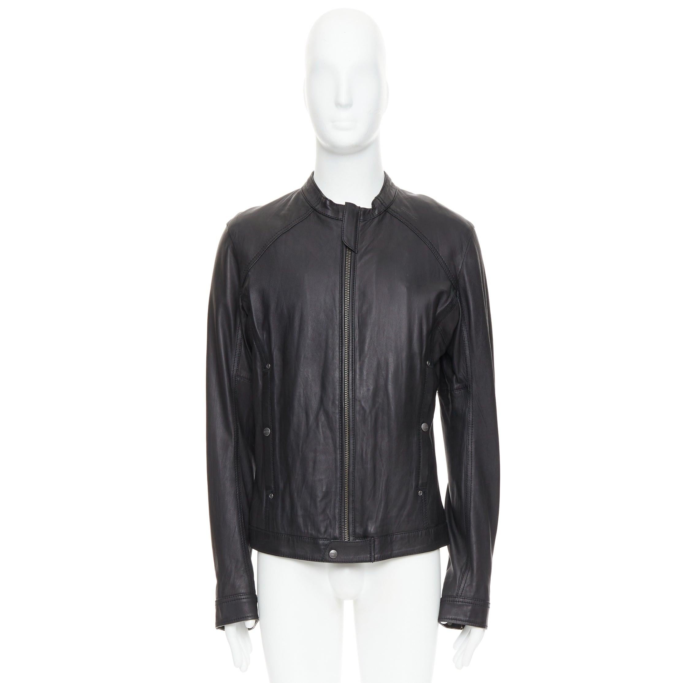 DIESEL black lambskin leather panelled cotton lined biker jacket XL For Sale 5