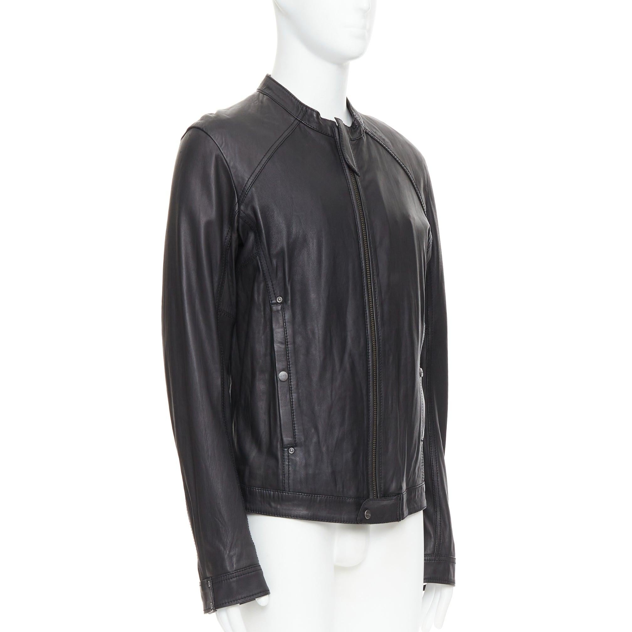 DIESEL black lambskin leather panelled cotton lined biker jacket XL In Good Condition For Sale In Hong Kong, NT