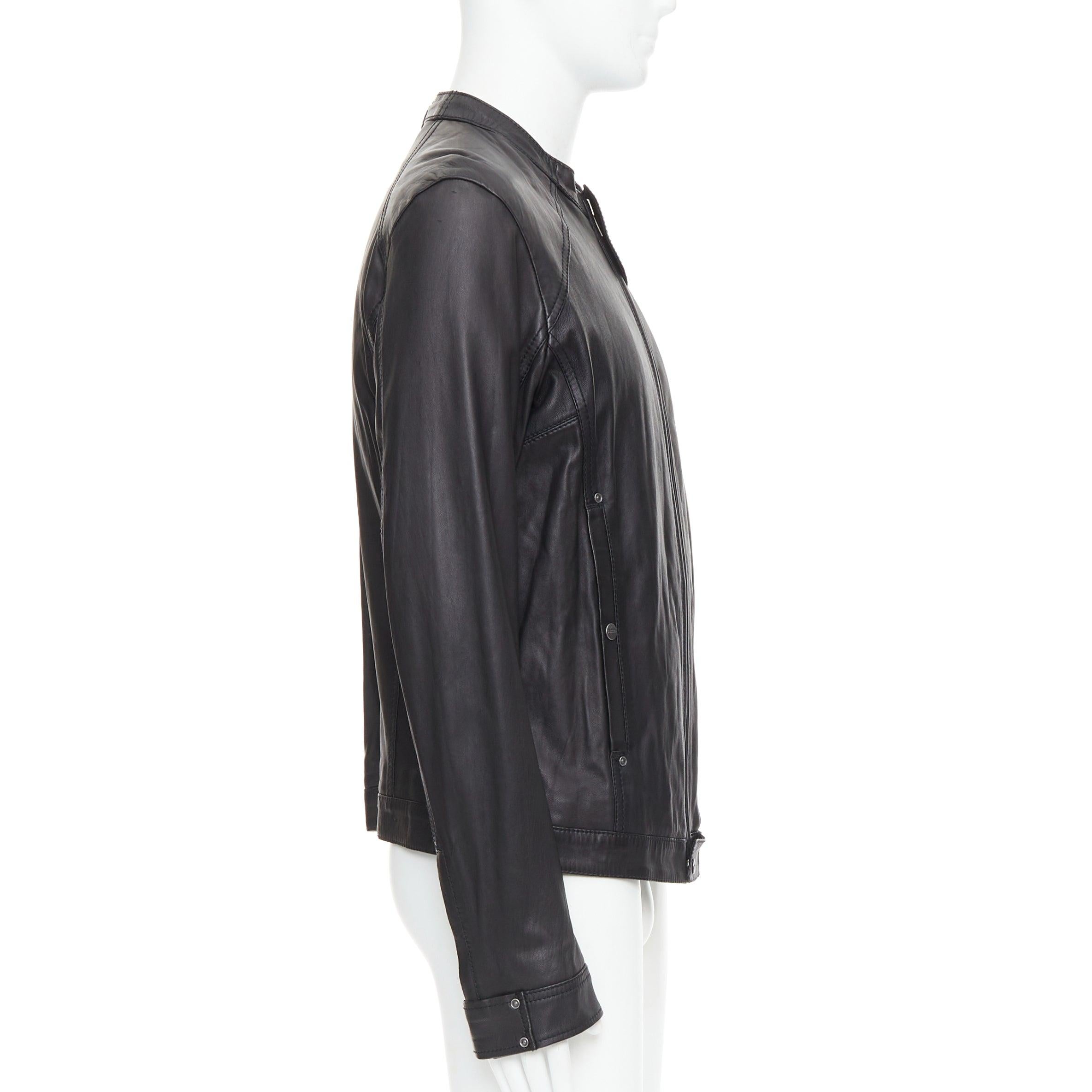 Men's DIESEL black lambskin leather panelled cotton lined biker jacket XL For Sale