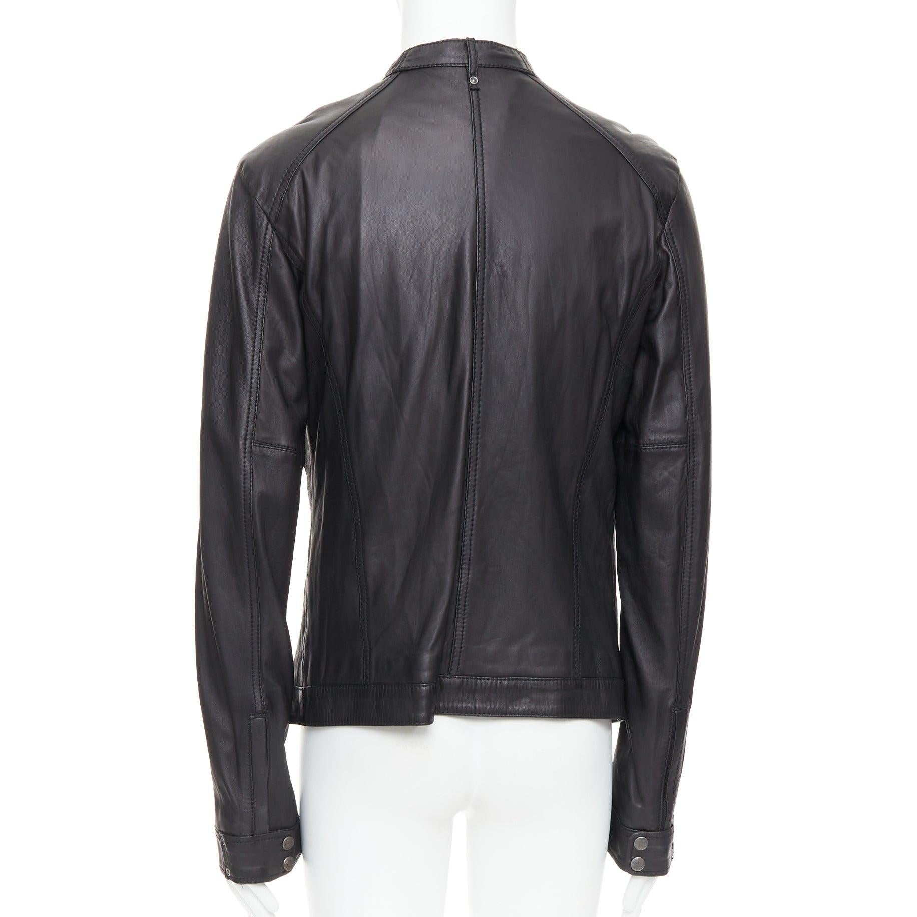 DIESEL black lambskin leather panelled cotton lined biker jacket XL For Sale 1