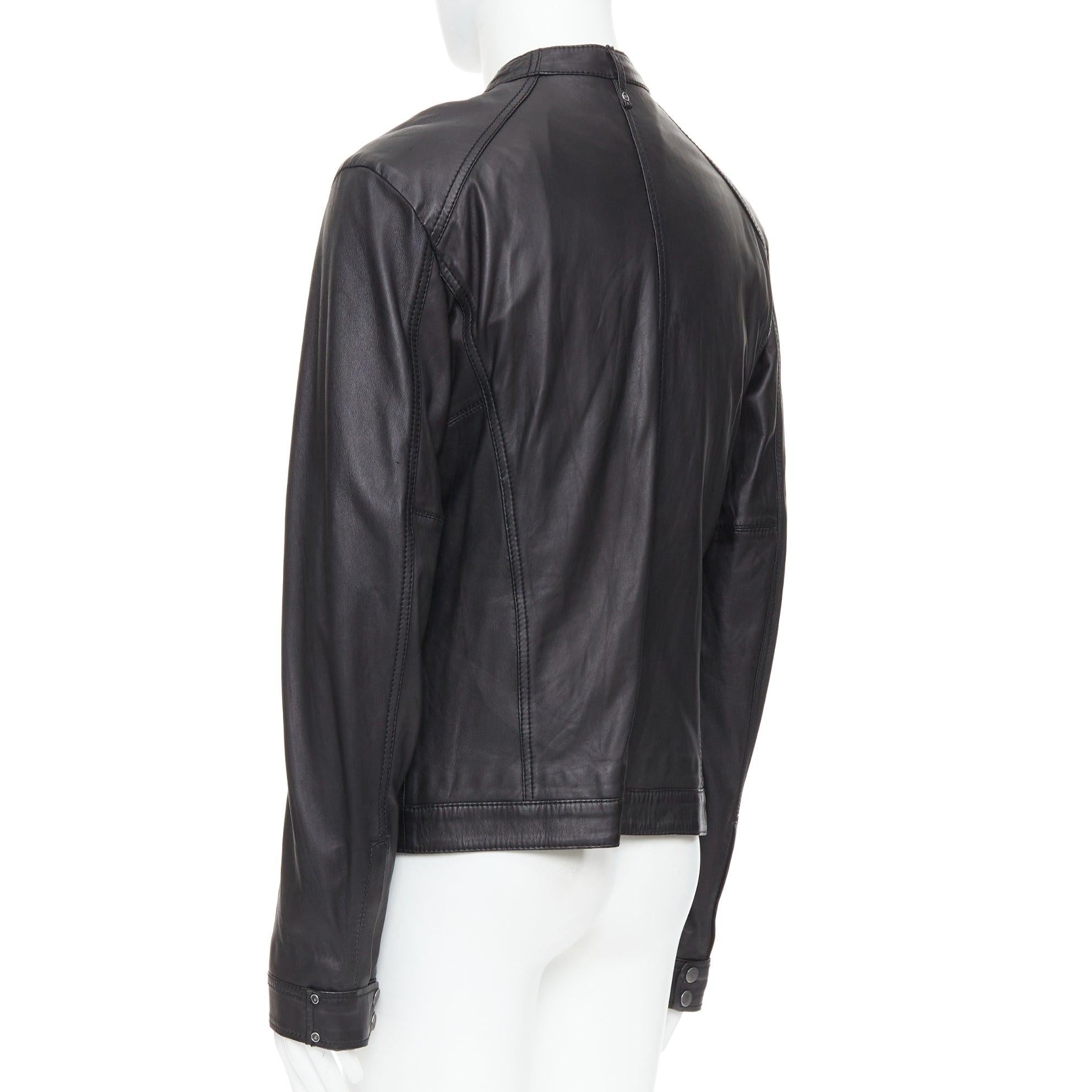 DIESEL black lambskin leather panelled cotton lined biker jacket XL For Sale 2