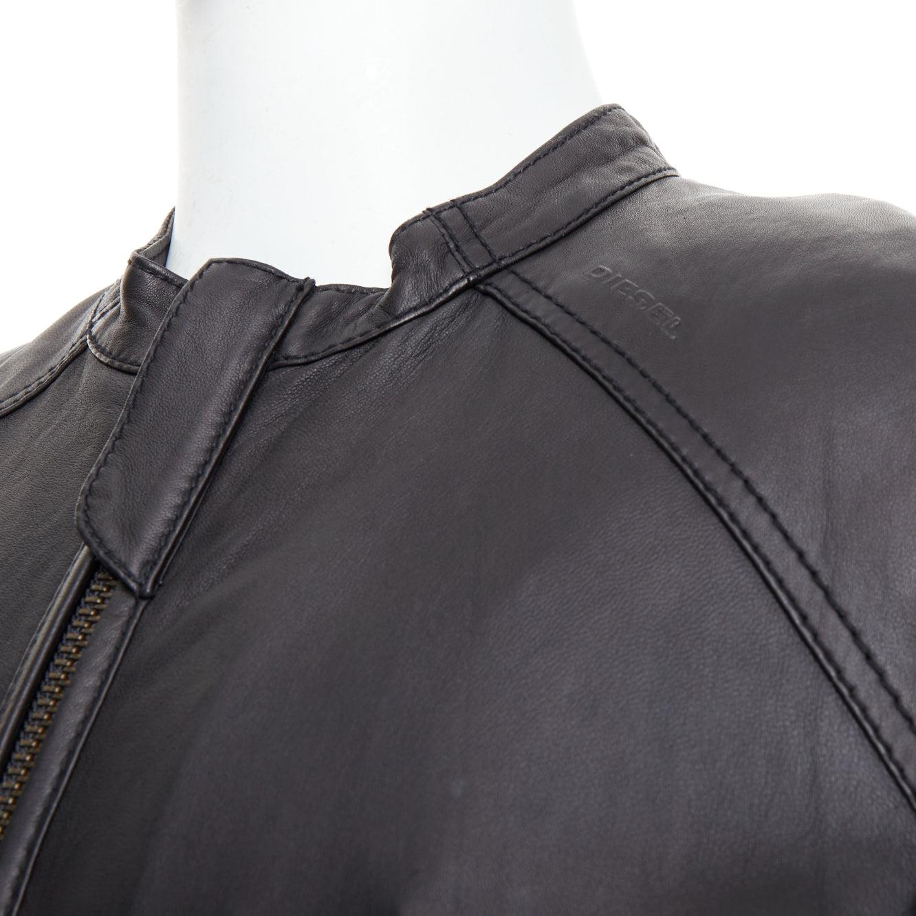 DIESEL black lambskin leather panelled cotton lined biker jacket XL For Sale 3