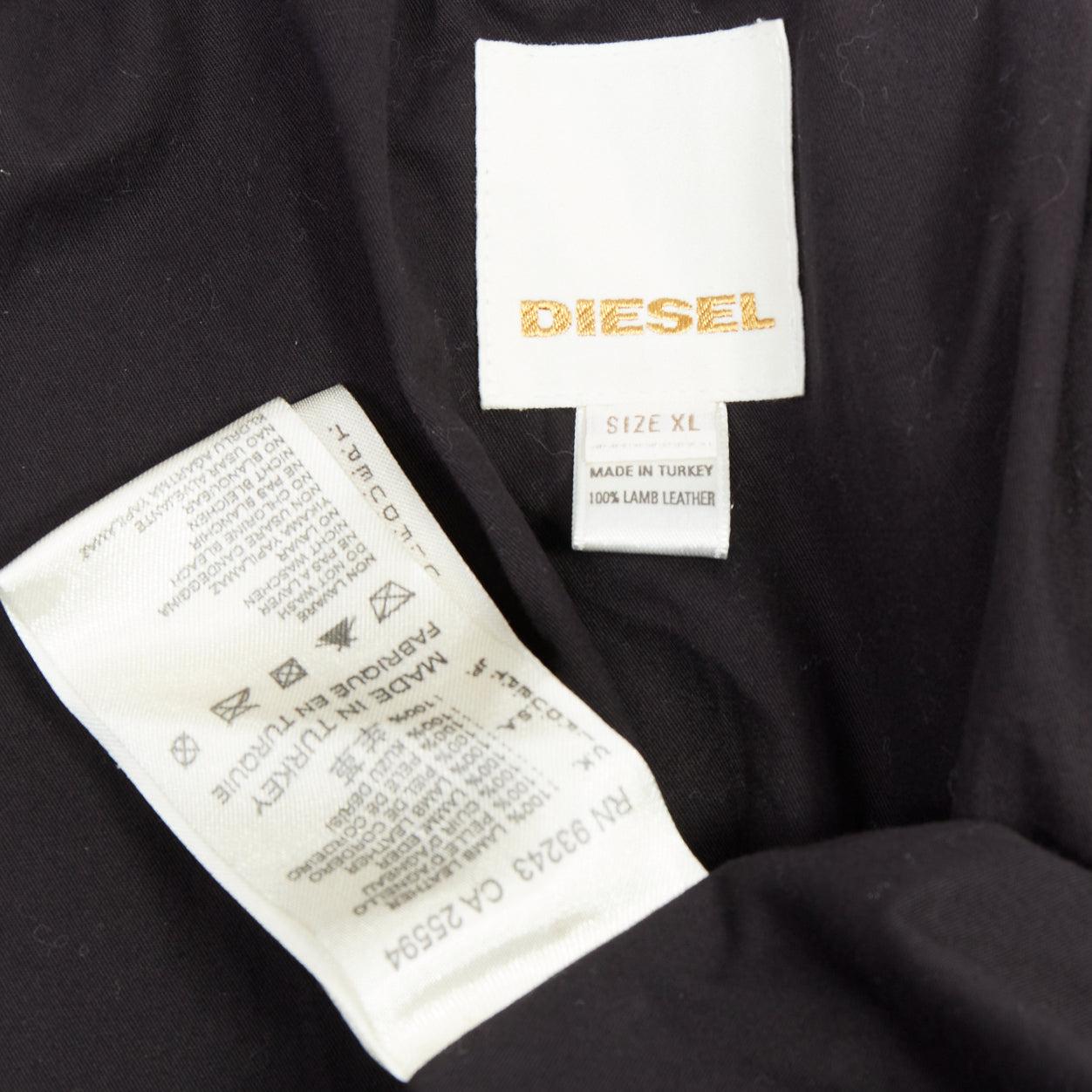 DIESEL black lambskin leather panelled cotton lined biker jacket XL For Sale 4