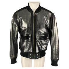 DIESEL Size L Gunmetal Black Coated Leather Zip Up Jacket