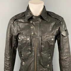 DIESEL Size M Black Wrinkled Leather Zip Up Jacket