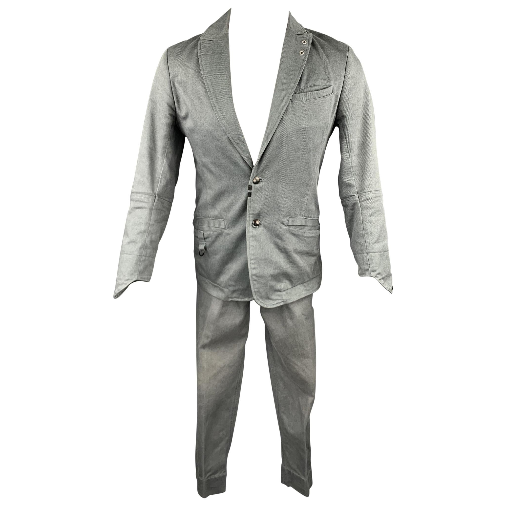 DIESEL Size S Grey Solid Cotton Blend Peak Lapel Suit