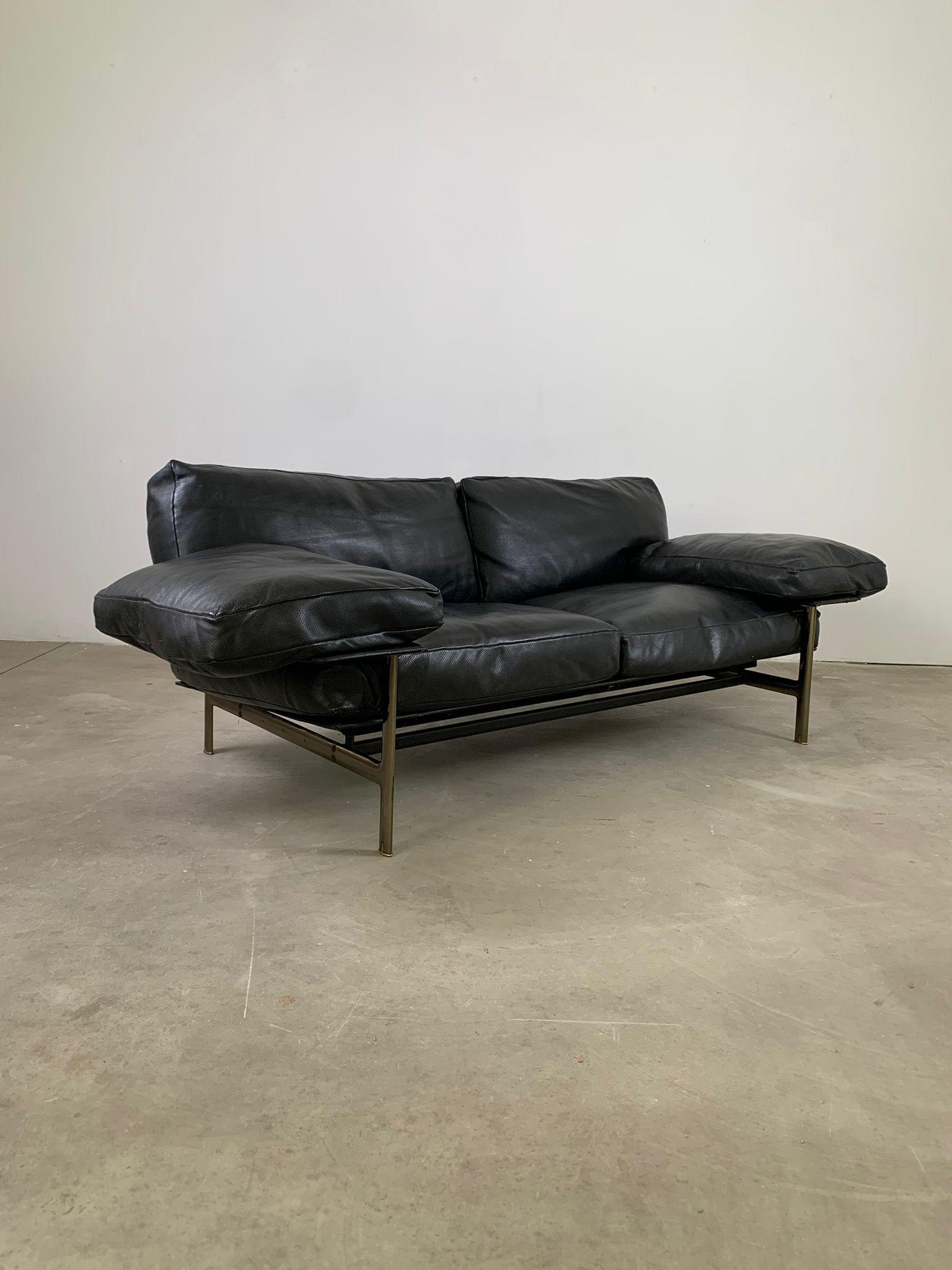 Diesis, schwarzes Ledersofa, erste Serie, Antonio Citterio für B&B Italia, 1979 im Angebot 3