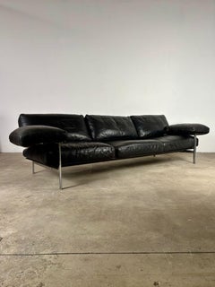 Diesis, black leather sofa, first series, Antonio Citterio for B&B Italia, 1979