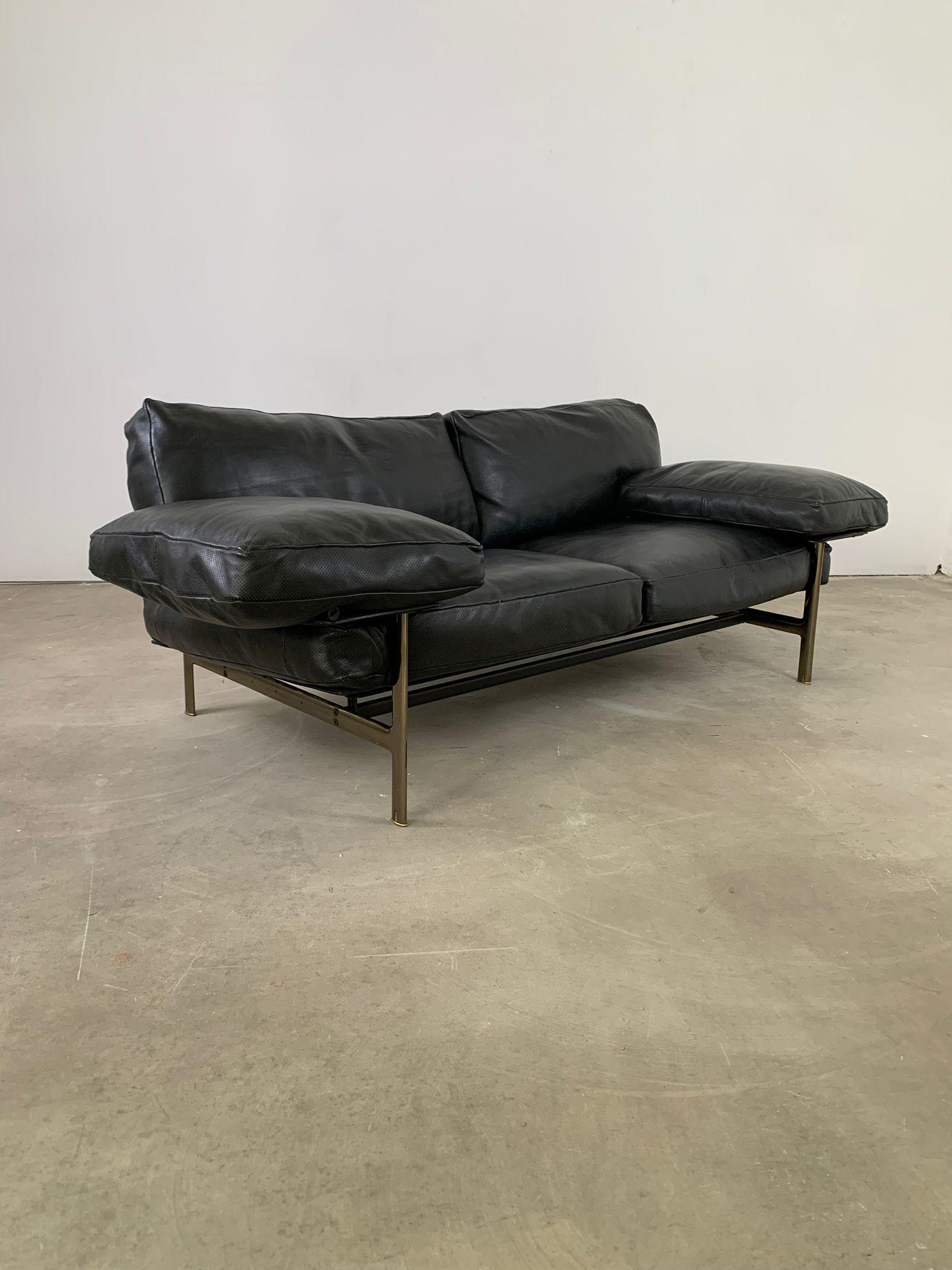 Diesis, schwarzes Ledersofa, erste Serie, Antonio Citterio für B&B Italia, 1979 (Moderne der Mitte des Jahrhunderts) im Angebot