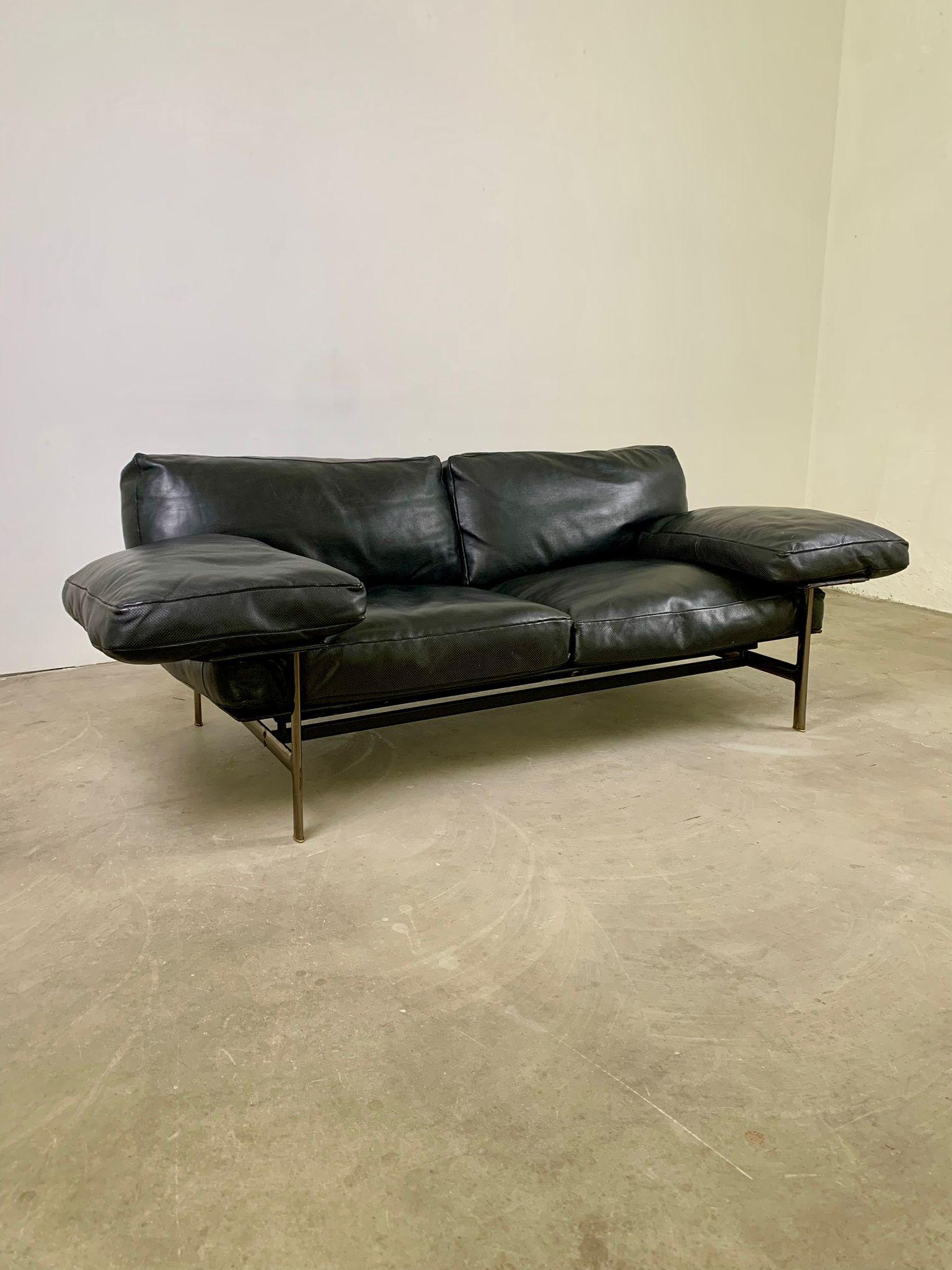 Diesis, schwarzes Ledersofa, erste Serie, Antonio Citterio für B&B Italia, 1979 im Zustand „Gut“ im Angebot in Milano, IT