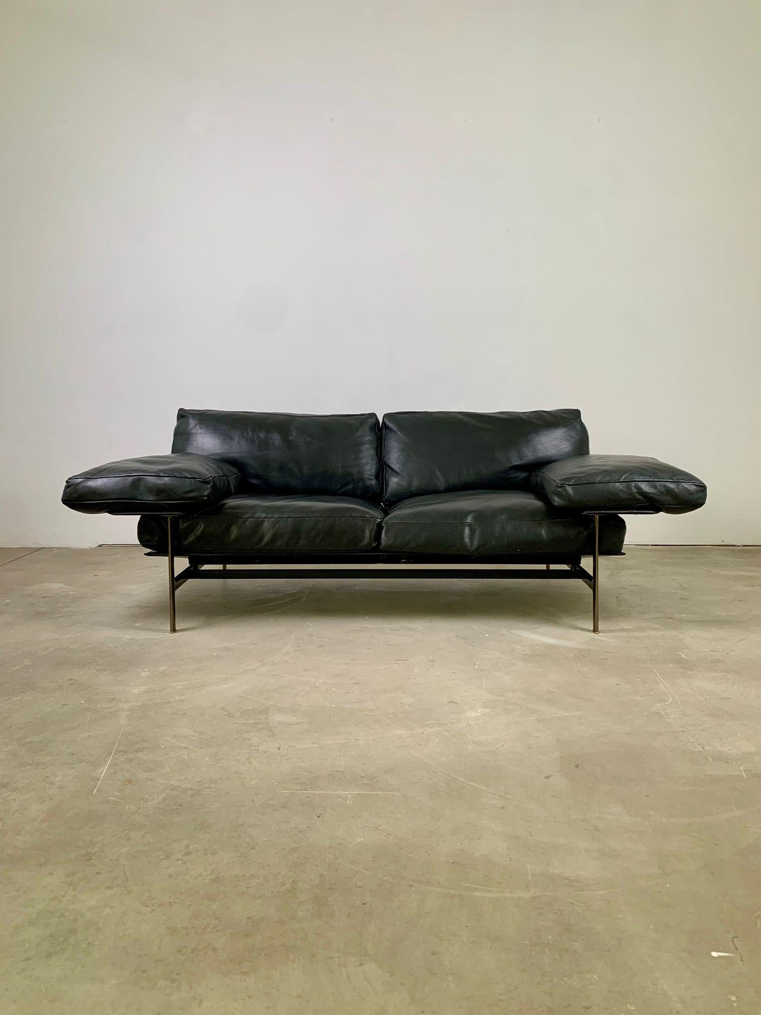Diesis, schwarzes Ledersofa, erste Serie, Antonio Citterio für B&B Italia, 1979 (Late 20th Century) im Angebot