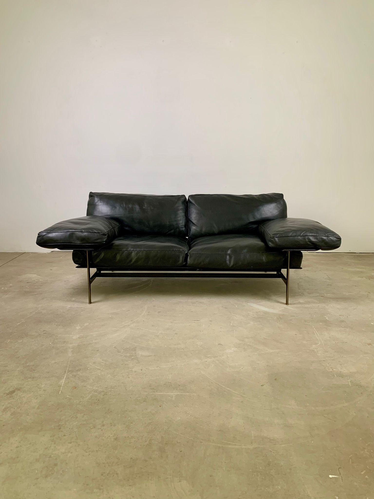 Diesis, schwarzes Ledersofa, erste Serie, Antonio Citterio für B&B Italia, 1979 (Metall) im Angebot