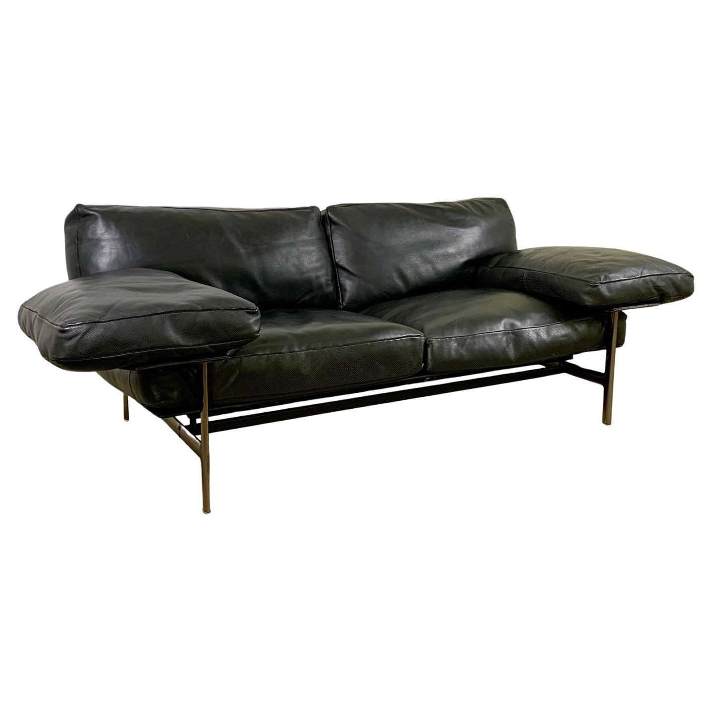 Diesis, schwarzes Ledersofa, erste Serie, Antonio Citterio für B&B Italia, 1979 im Angebot