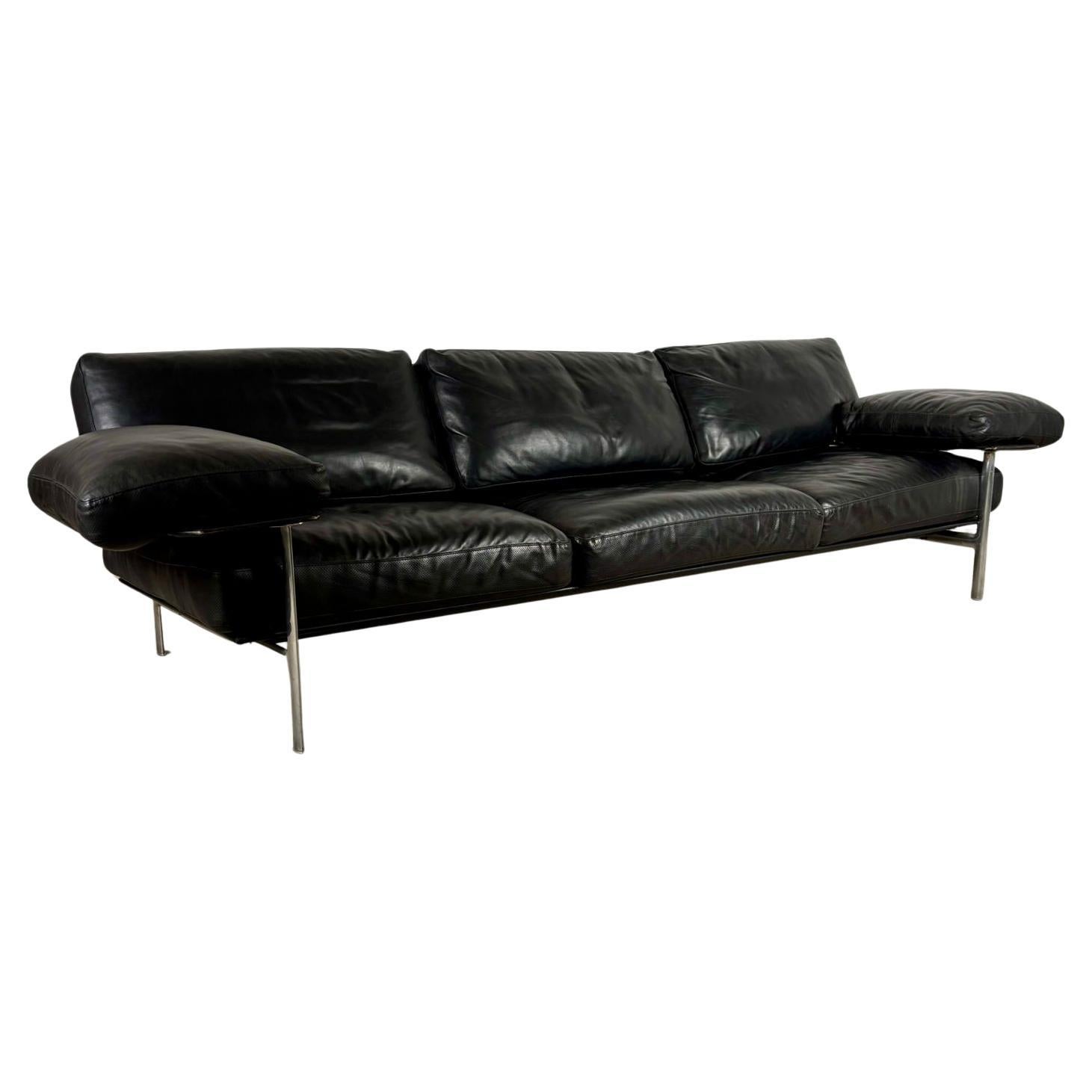 Diesis, black leather sofa, first series, Antonio Citterio for B&B Italia, 1979