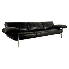 Diesis, black leather sofa, first series, Antonio Citterio for B&B Italia, 1979