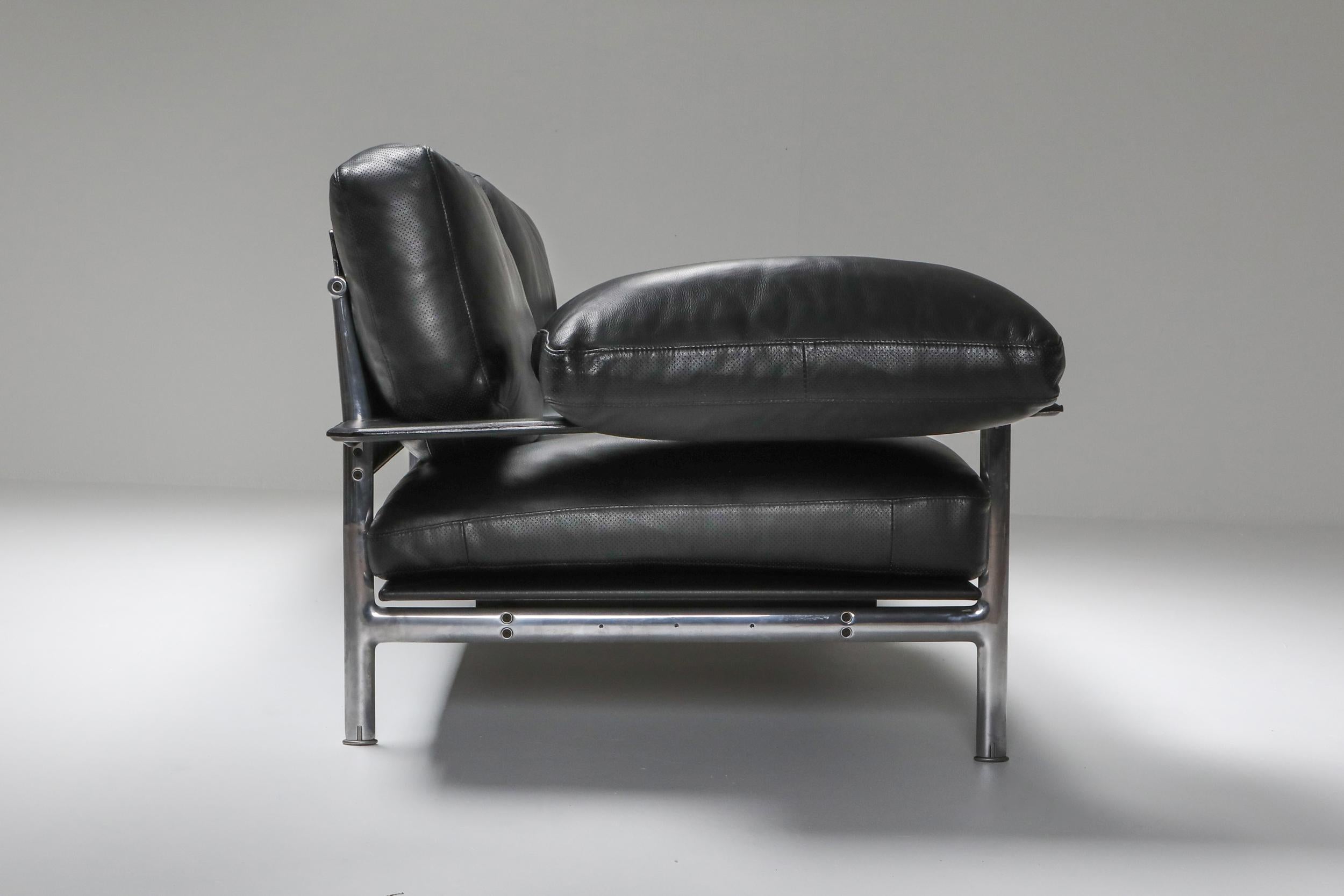 Italian Diesis Sofa in Black Leather by Antonio Citterio & Nava for B&B Italia
